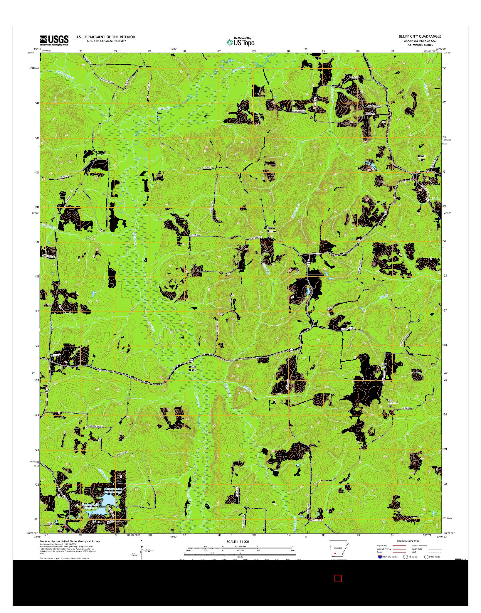 USGS US TOPO 7.5-MINUTE MAP FOR BLUFF CITY, AR 2017