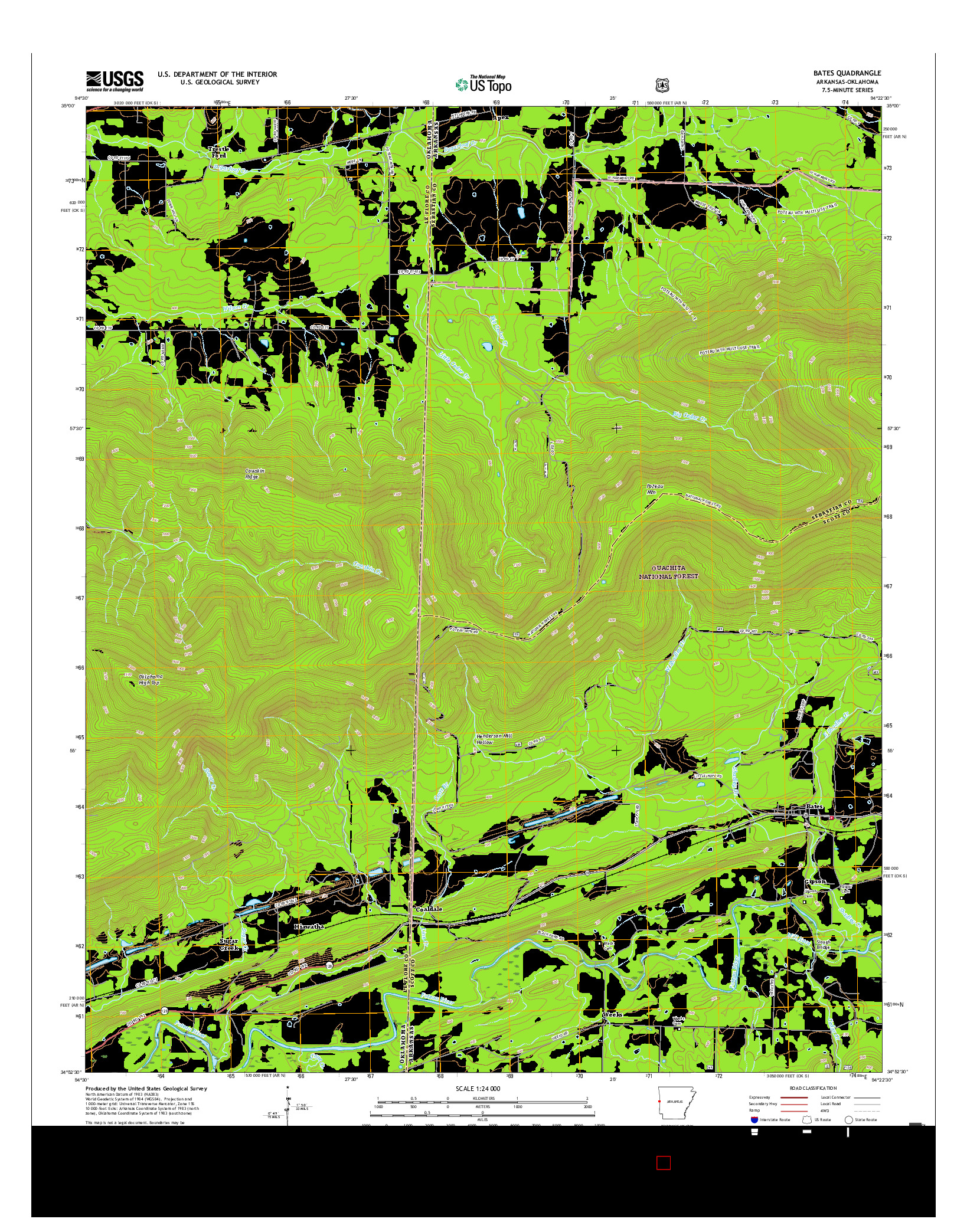 USGS US TOPO 7.5-MINUTE MAP FOR BATES, AR-OK 2017