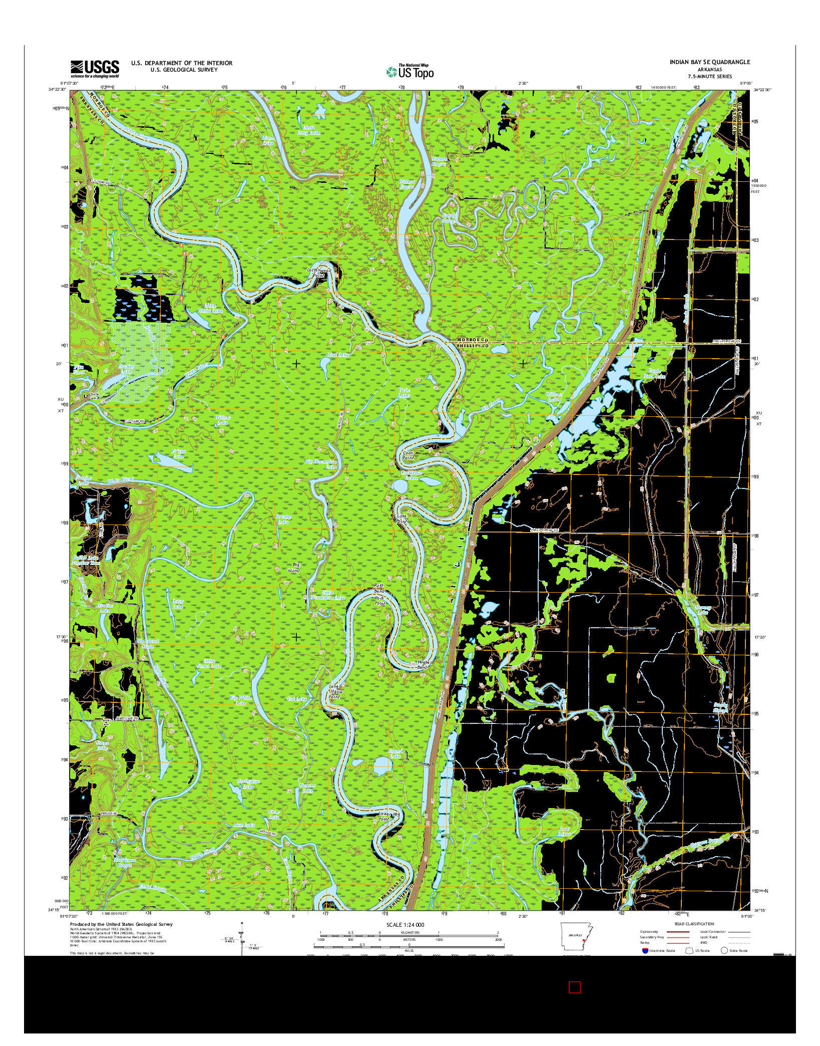 USGS US TOPO 7.5-MINUTE MAP FOR INDIAN BAY SE, AR 2017