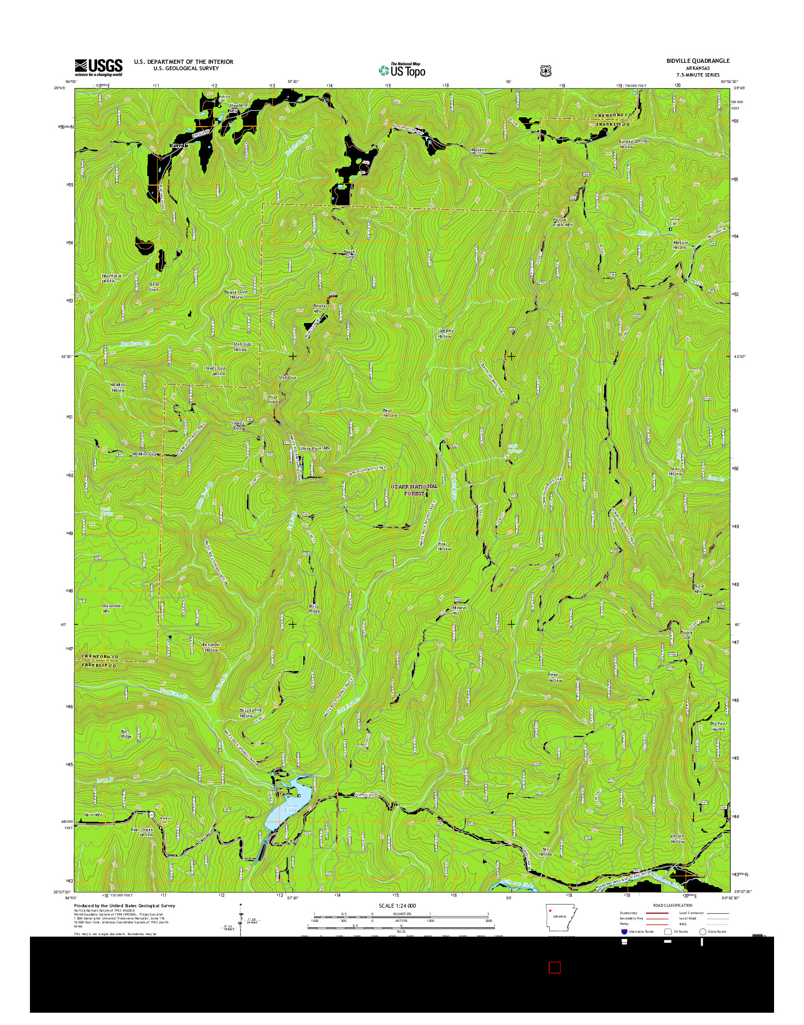 USGS US TOPO 7.5-MINUTE MAP FOR BIDVILLE, AR 2017