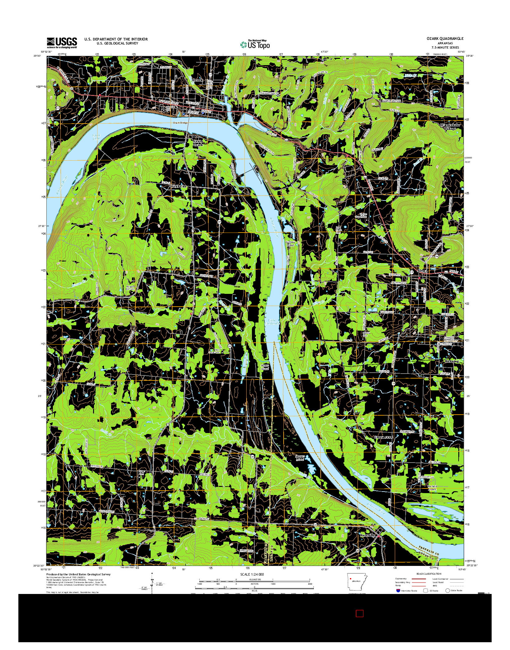 USGS US TOPO 7.5-MINUTE MAP FOR OZARK, AR 2017