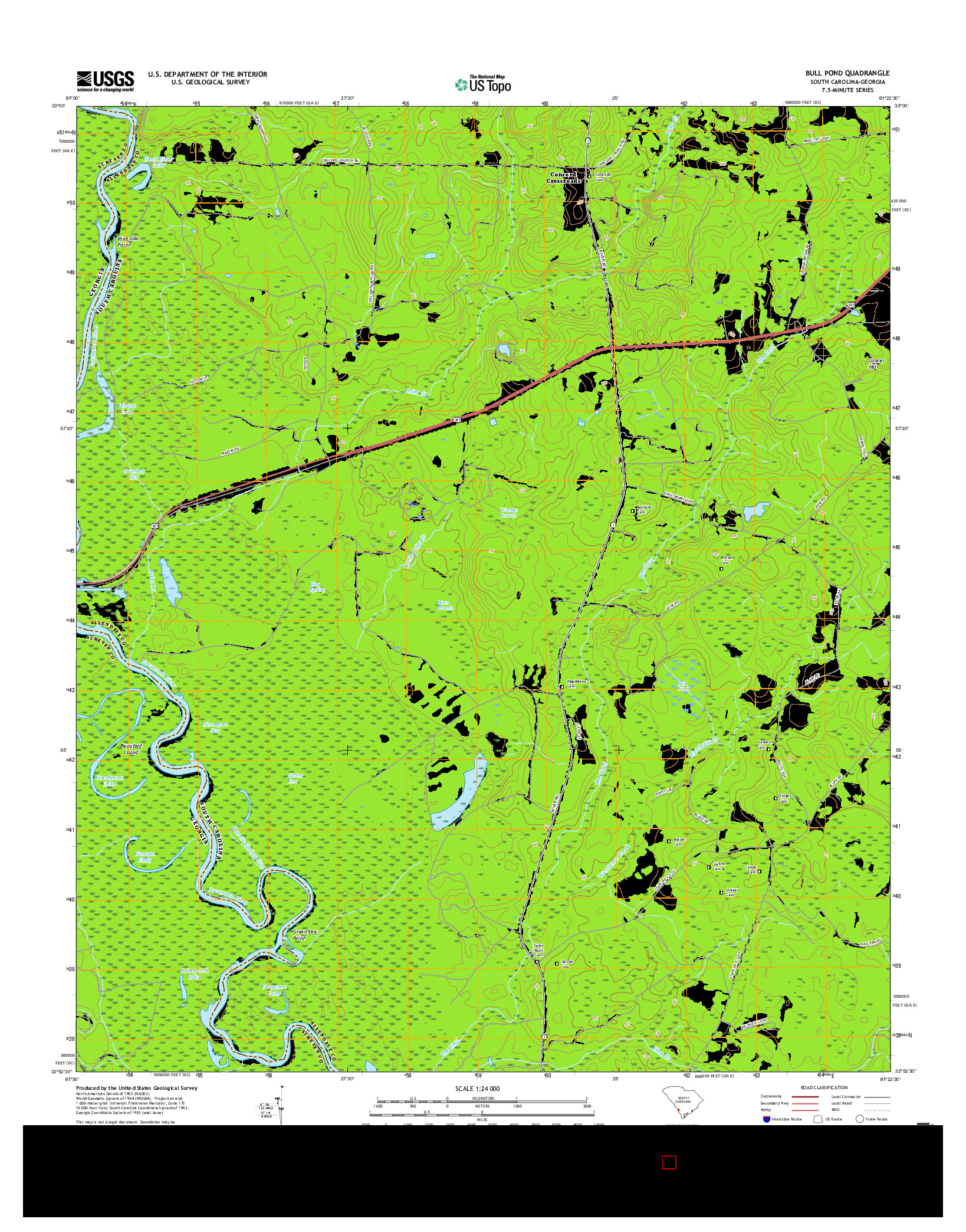 USGS US TOPO 7.5-MINUTE MAP FOR BULL POND, SC-GA 2017