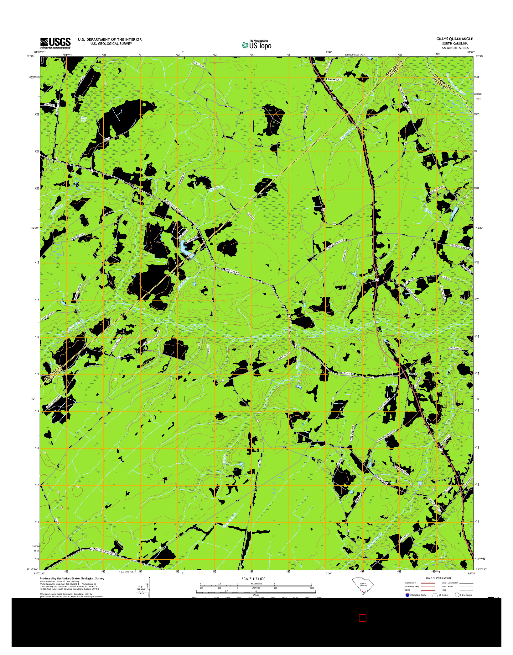 USGS US TOPO 7.5-MINUTE MAP FOR GRAYS, SC 2017