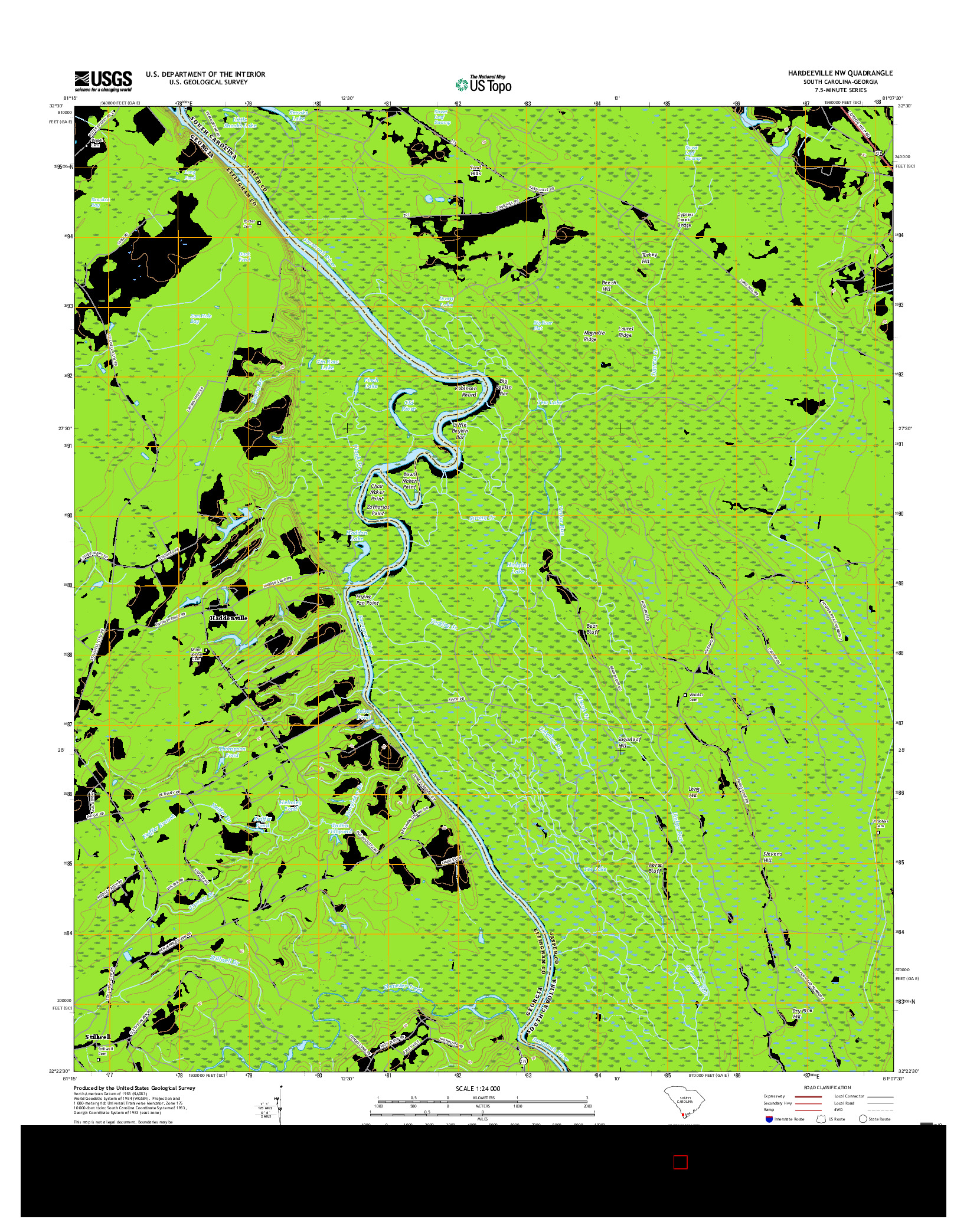 USGS US TOPO 7.5-MINUTE MAP FOR HARDEEVILLE NW, SC-GA 2017