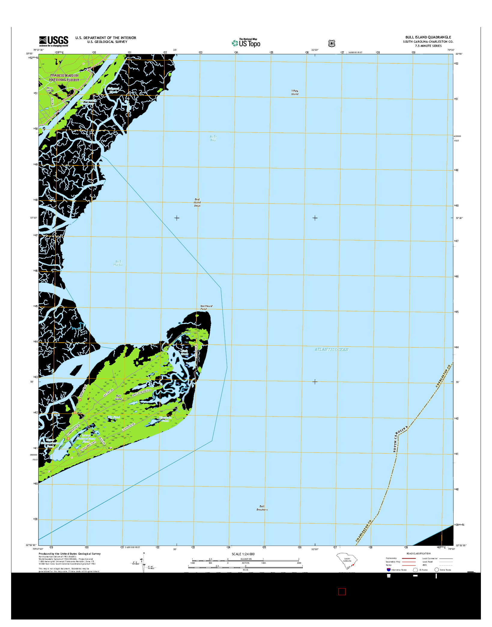 USGS US TOPO 7.5-MINUTE MAP FOR BULL ISLAND, SC 2017