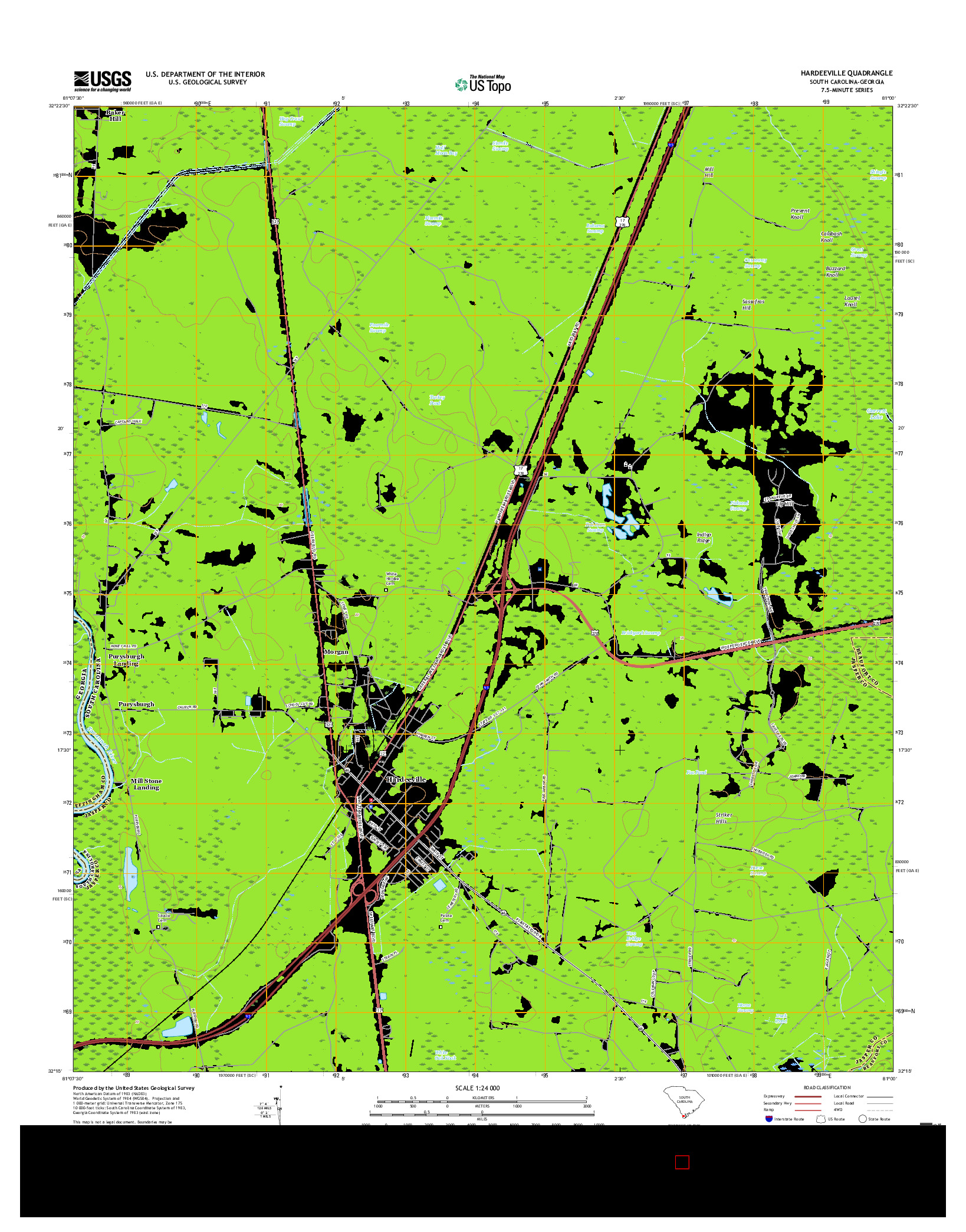 USGS US TOPO 7.5-MINUTE MAP FOR HARDEEVILLE, SC-GA 2017