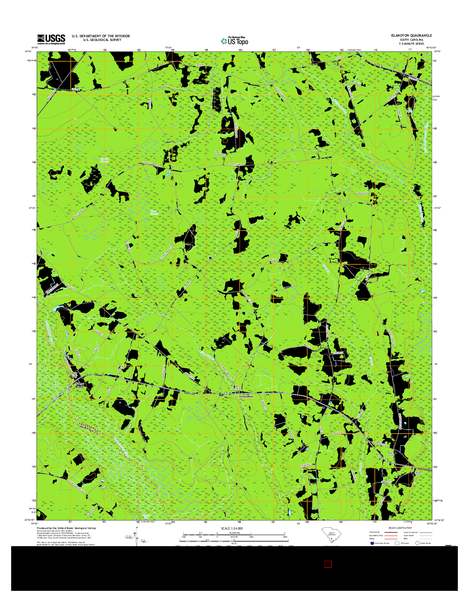 USGS US TOPO 7.5-MINUTE MAP FOR ISLANDTON, SC 2017