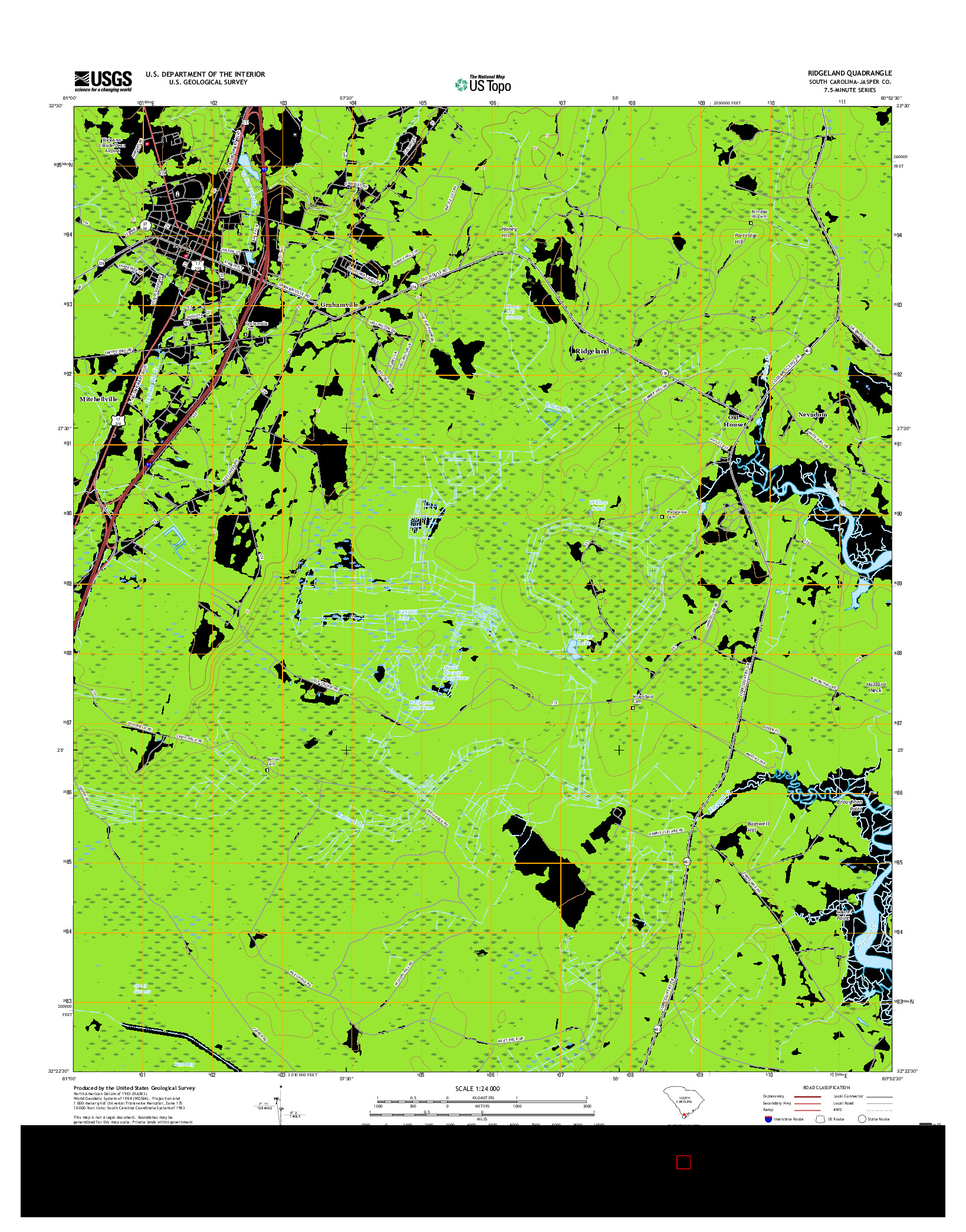 USGS US TOPO 7.5-MINUTE MAP FOR RIDGELAND, SC 2017