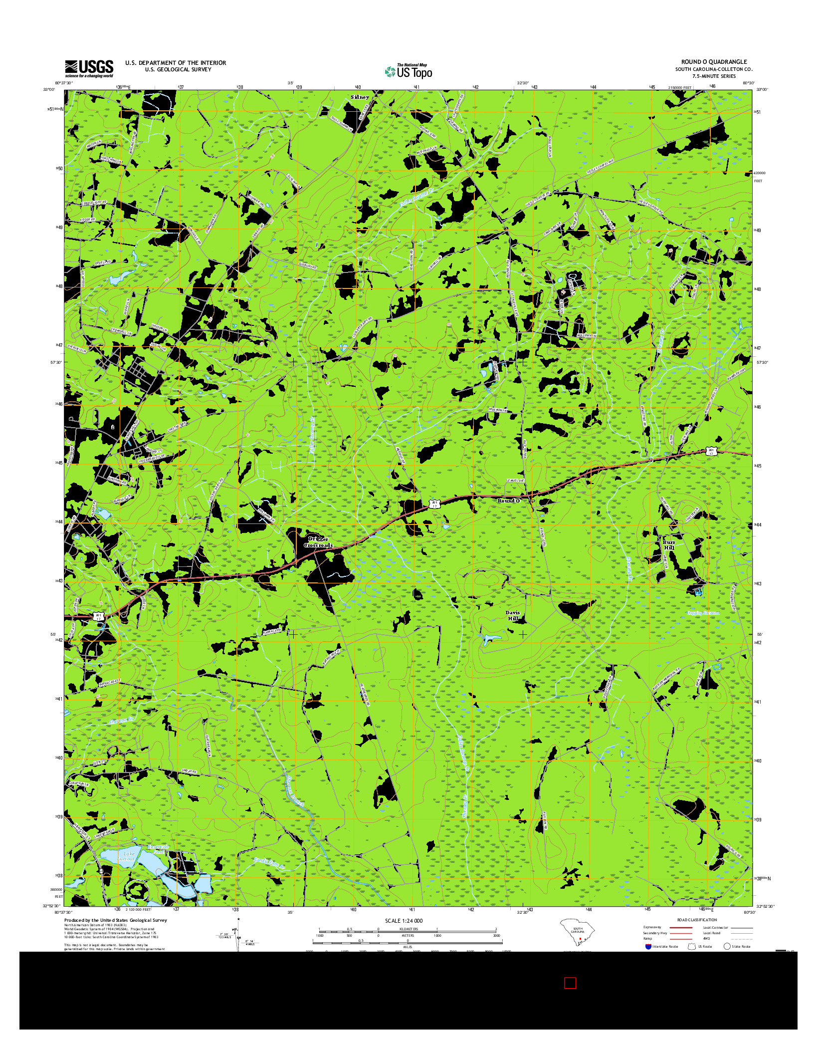 USGS US TOPO 7.5-MINUTE MAP FOR ROUND O, SC 2017