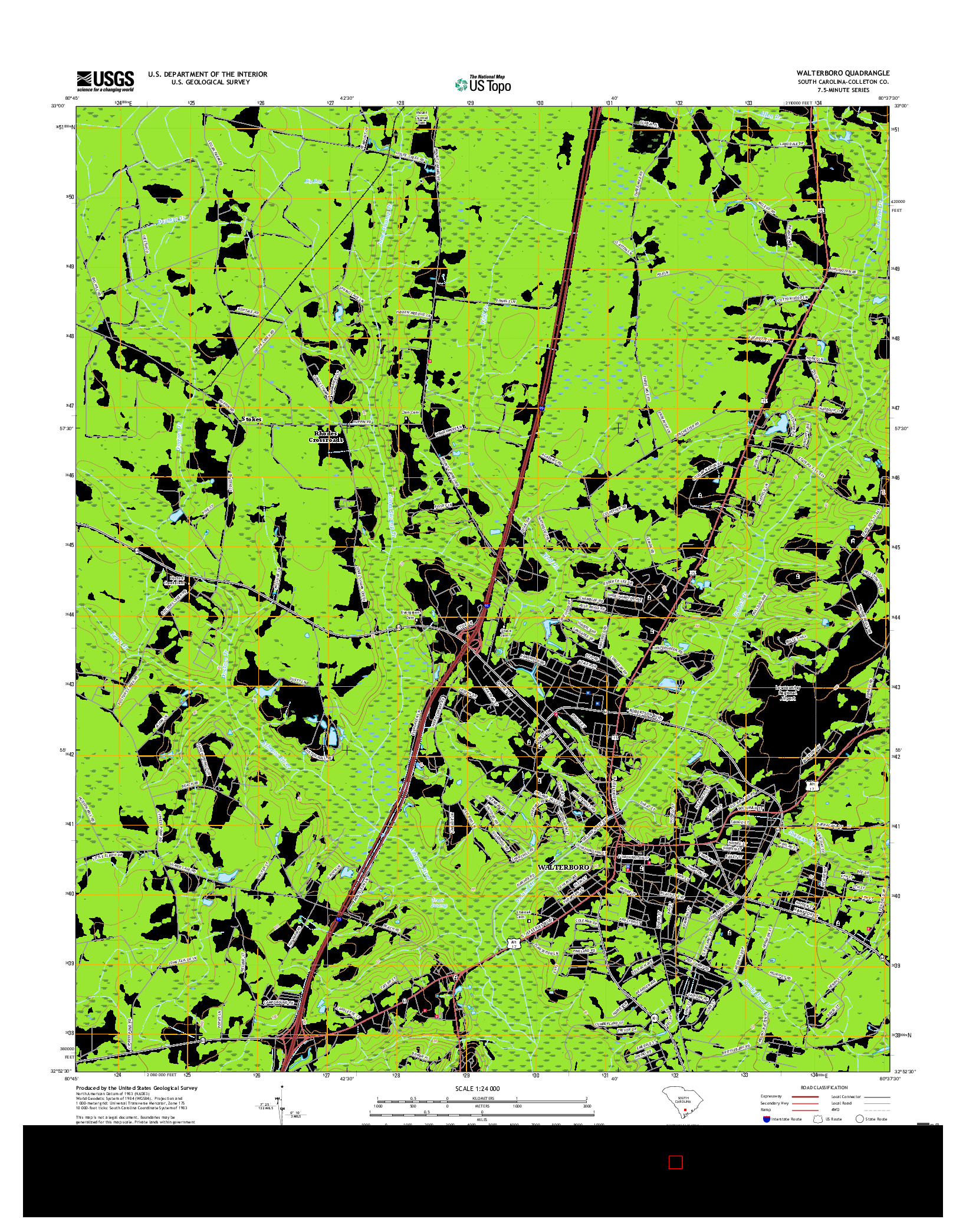 USGS US TOPO 7.5-MINUTE MAP FOR WALTERBORO, SC 2017