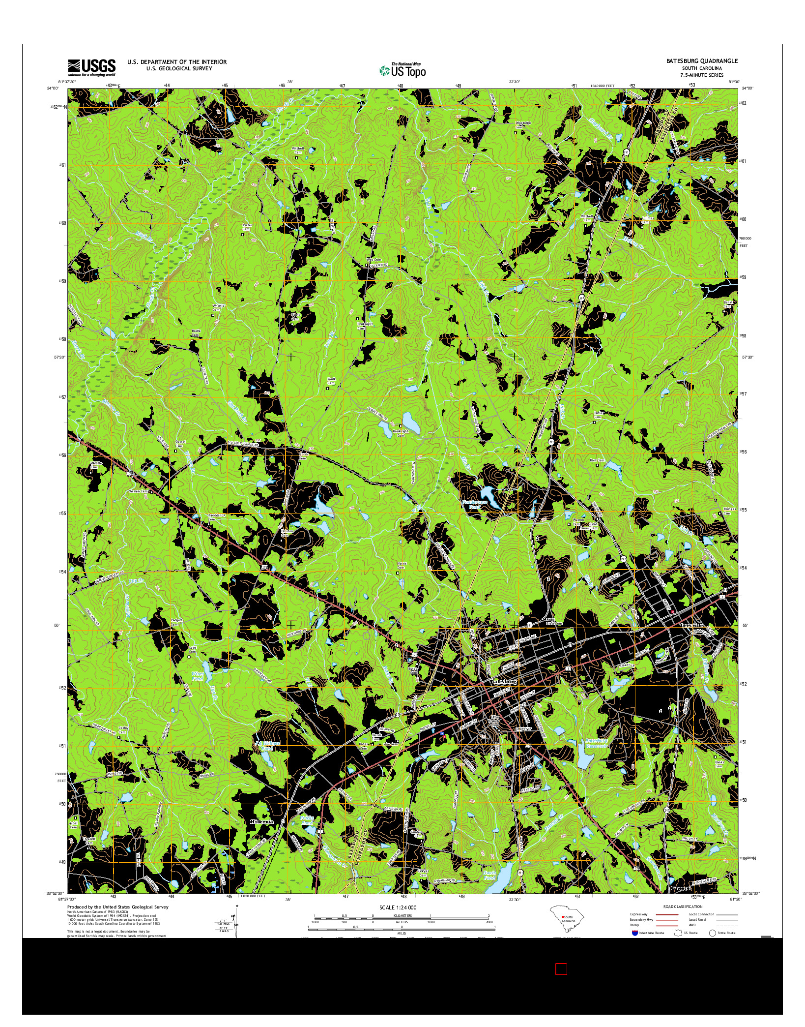 USGS US TOPO 7.5-MINUTE MAP FOR BATESBURG, SC 2017
