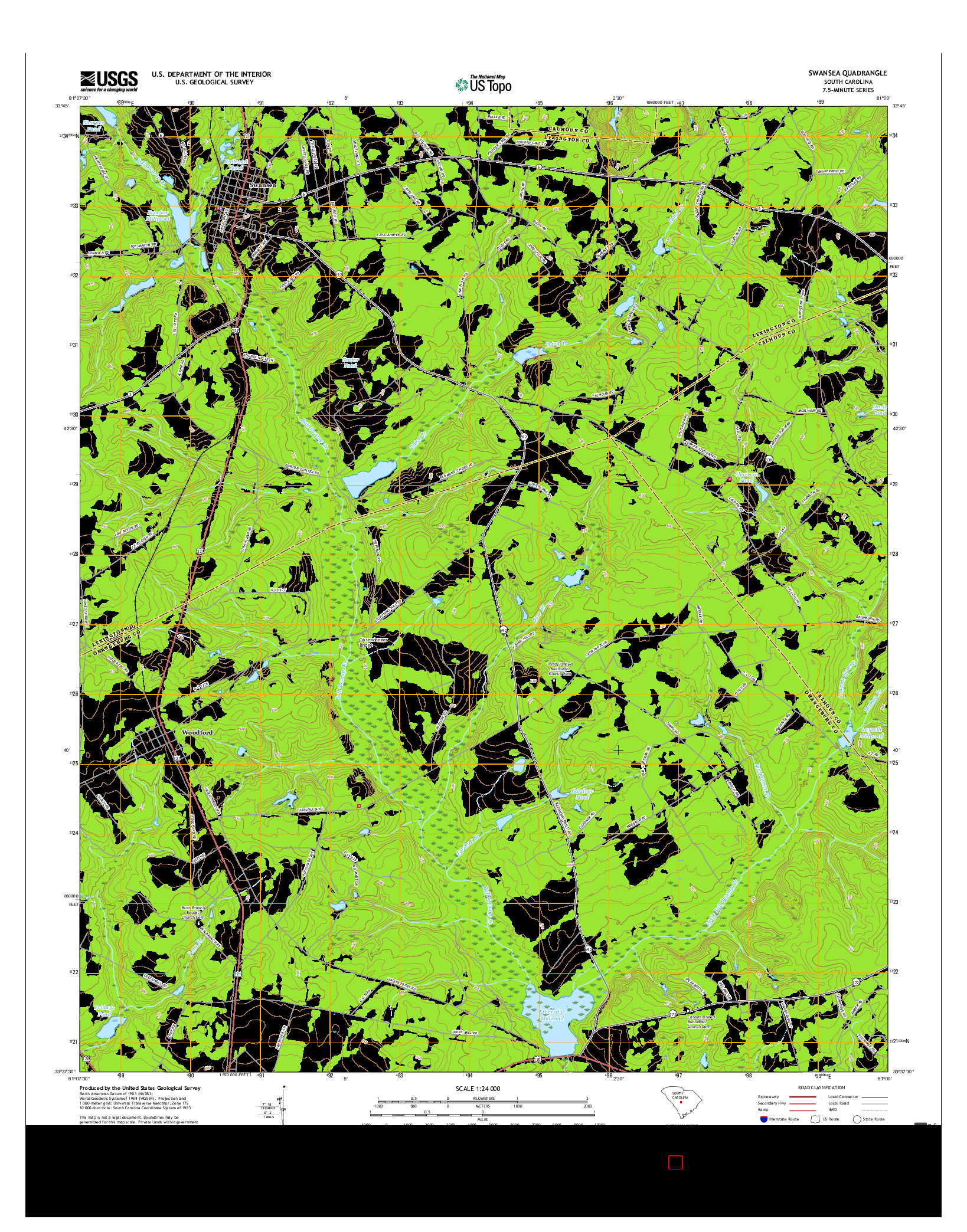 USGS US TOPO 7.5-MINUTE MAP FOR SWANSEA, SC 2017