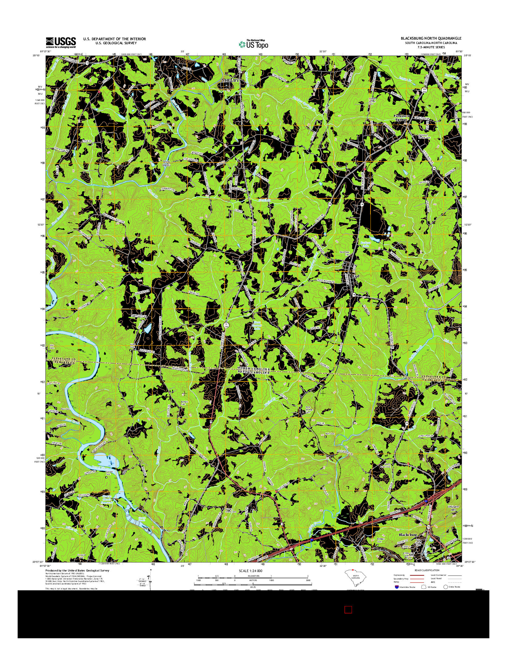 USGS US TOPO 7.5-MINUTE MAP FOR BLACKSBURG NORTH, SC-NC 2017