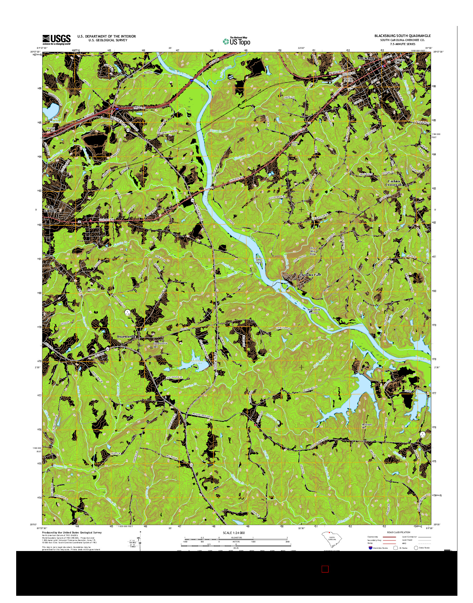 USGS US TOPO 7.5-MINUTE MAP FOR BLACKSBURG SOUTH, SC 2017