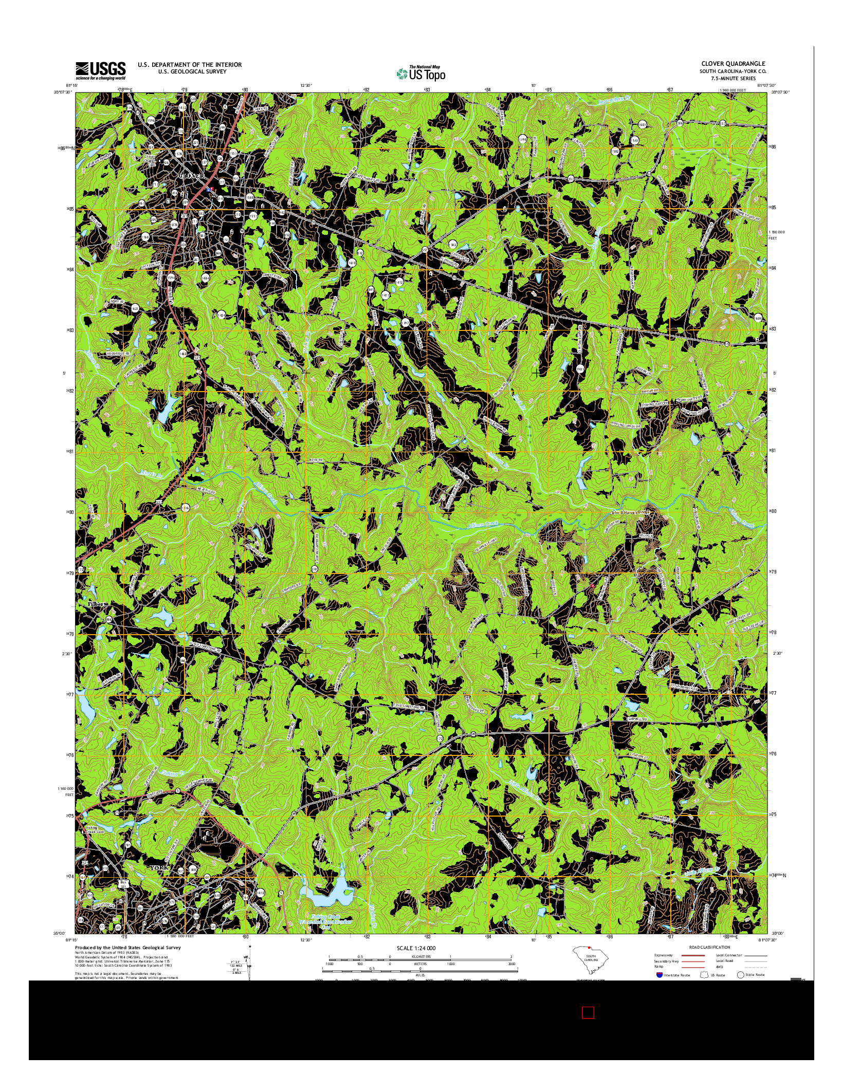 USGS US TOPO 7.5-MINUTE MAP FOR CLOVER, SC 2017