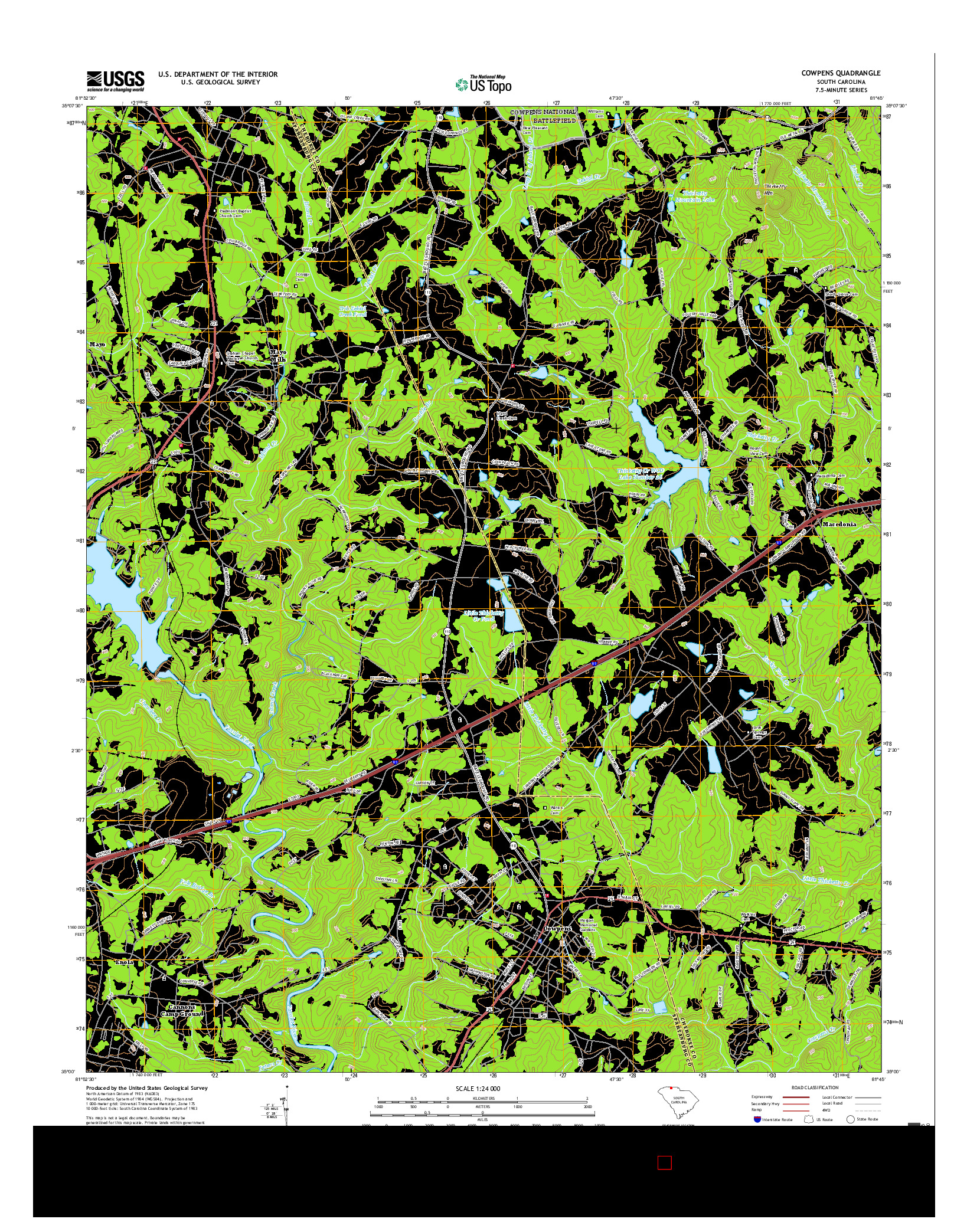 USGS US TOPO 7.5-MINUTE MAP FOR COWPENS, SC 2017