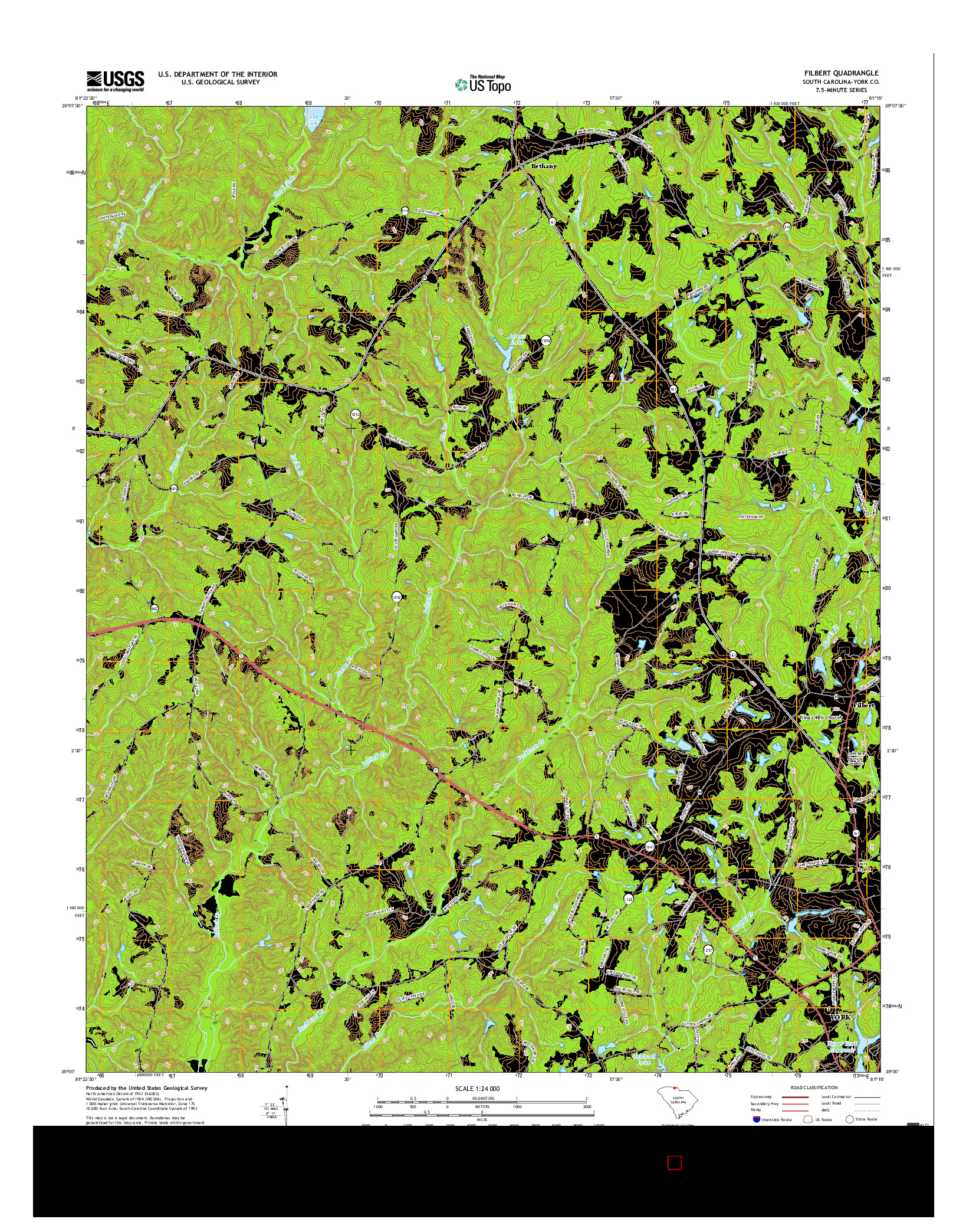 USGS US TOPO 7.5-MINUTE MAP FOR FILBERT, SC 2017