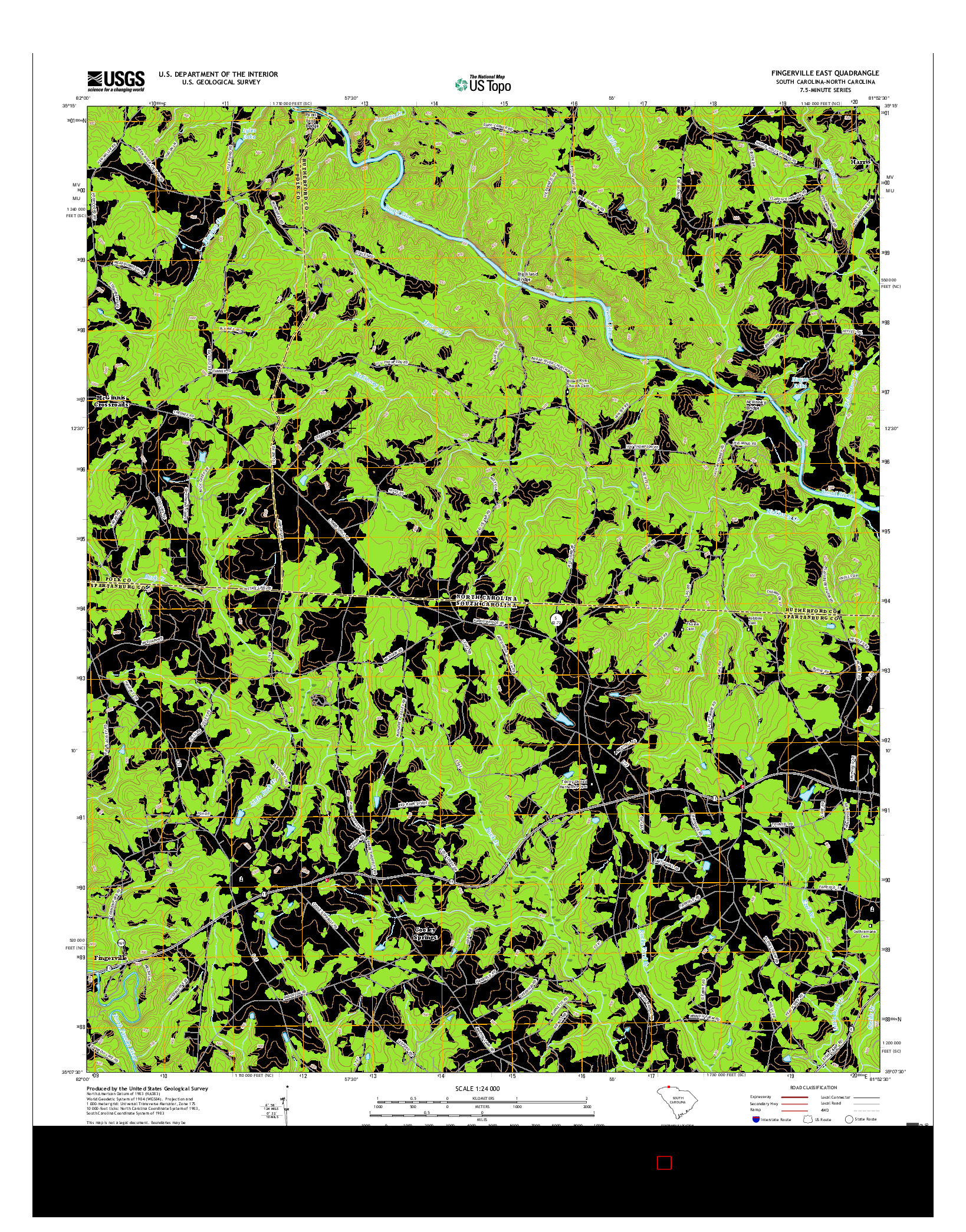 USGS US TOPO 7.5-MINUTE MAP FOR FINGERVILLE EAST, SC-NC 2017