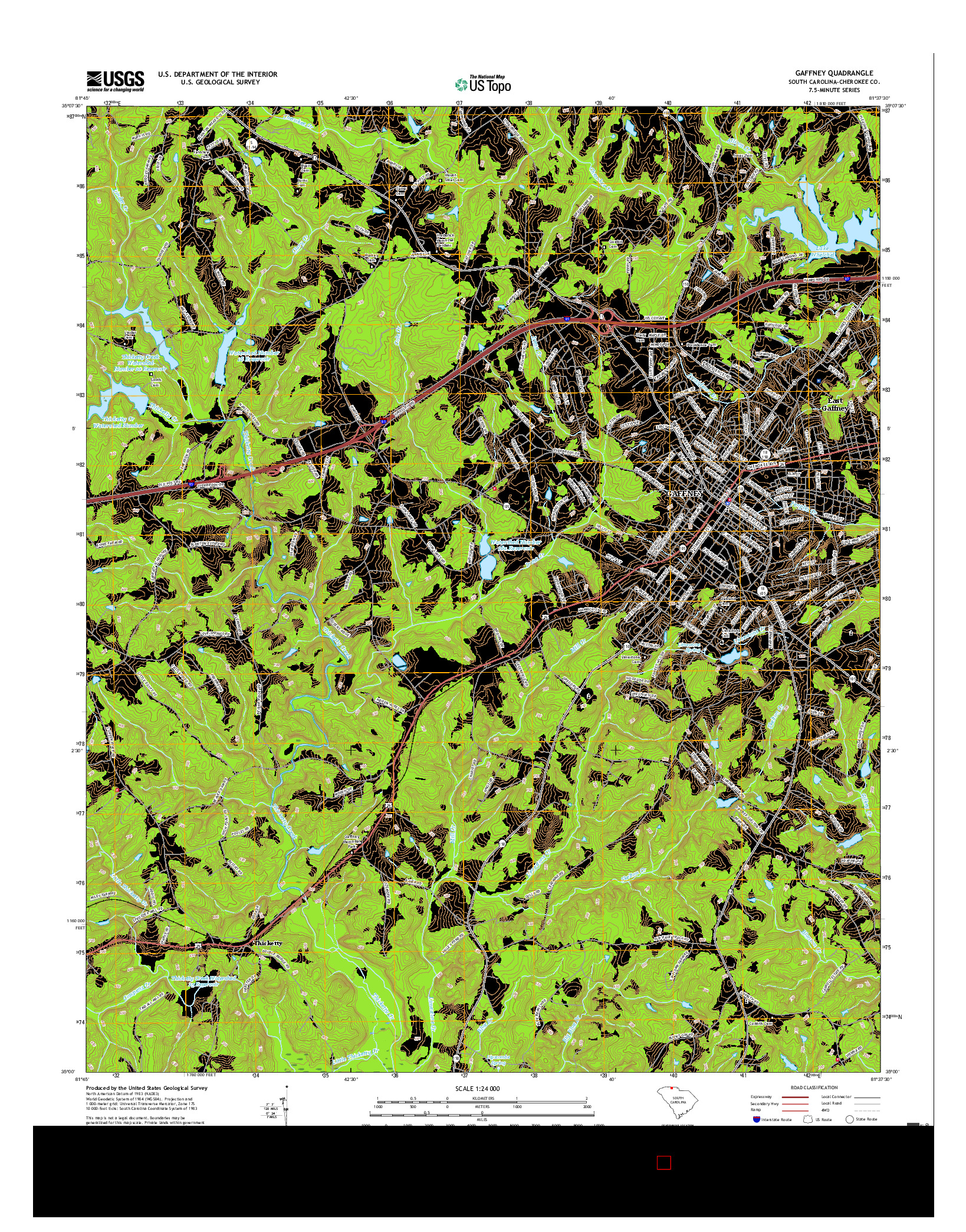 USGS US TOPO 7.5-MINUTE MAP FOR GAFFNEY, SC 2017