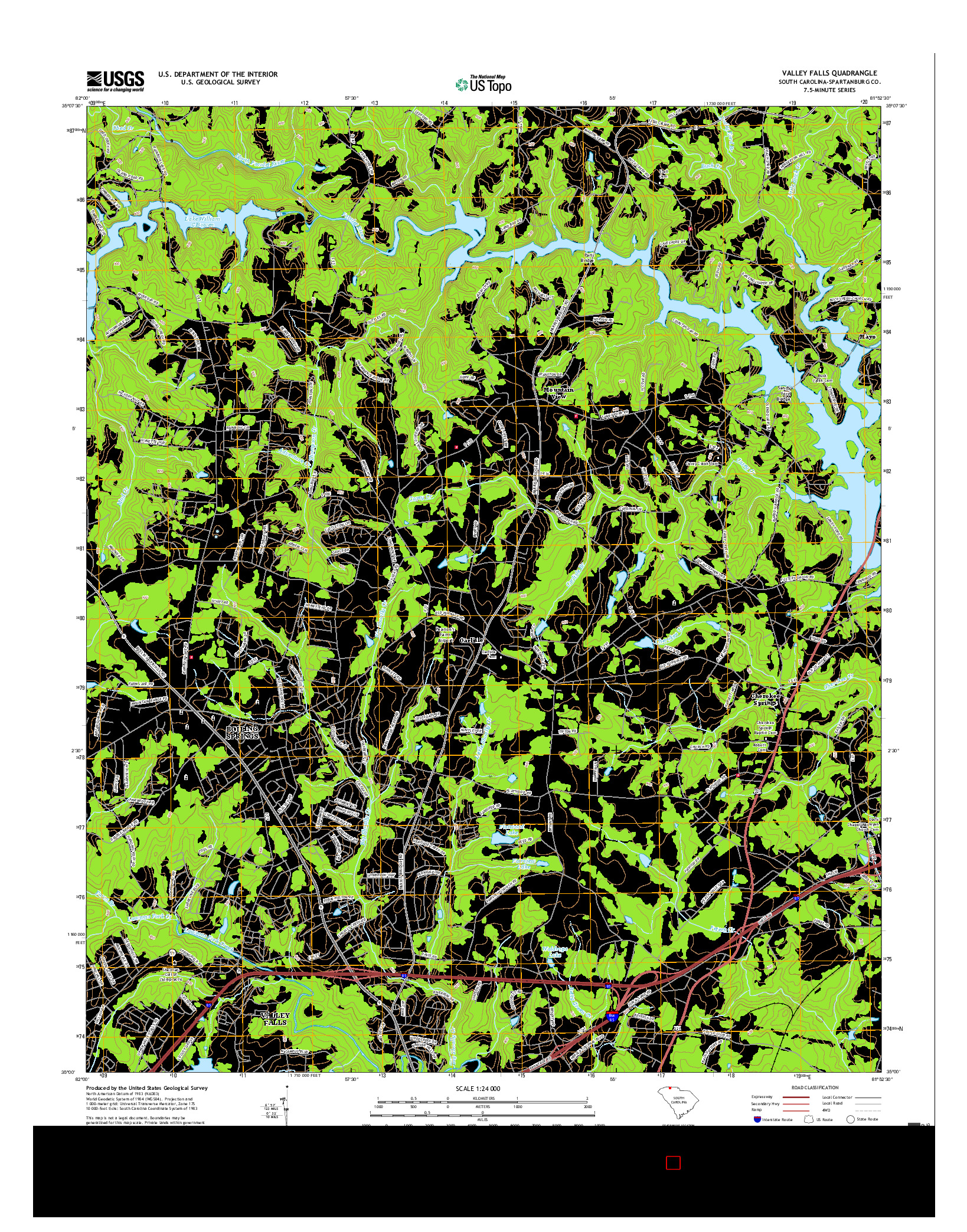 USGS US TOPO 7.5-MINUTE MAP FOR VALLEY FALLS, SC 2017