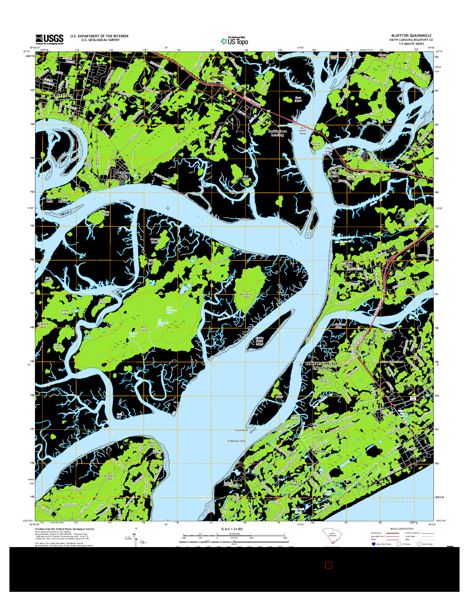 USGS US TOPO 7.5-MINUTE MAP FOR BLUFFTON, SC 2017