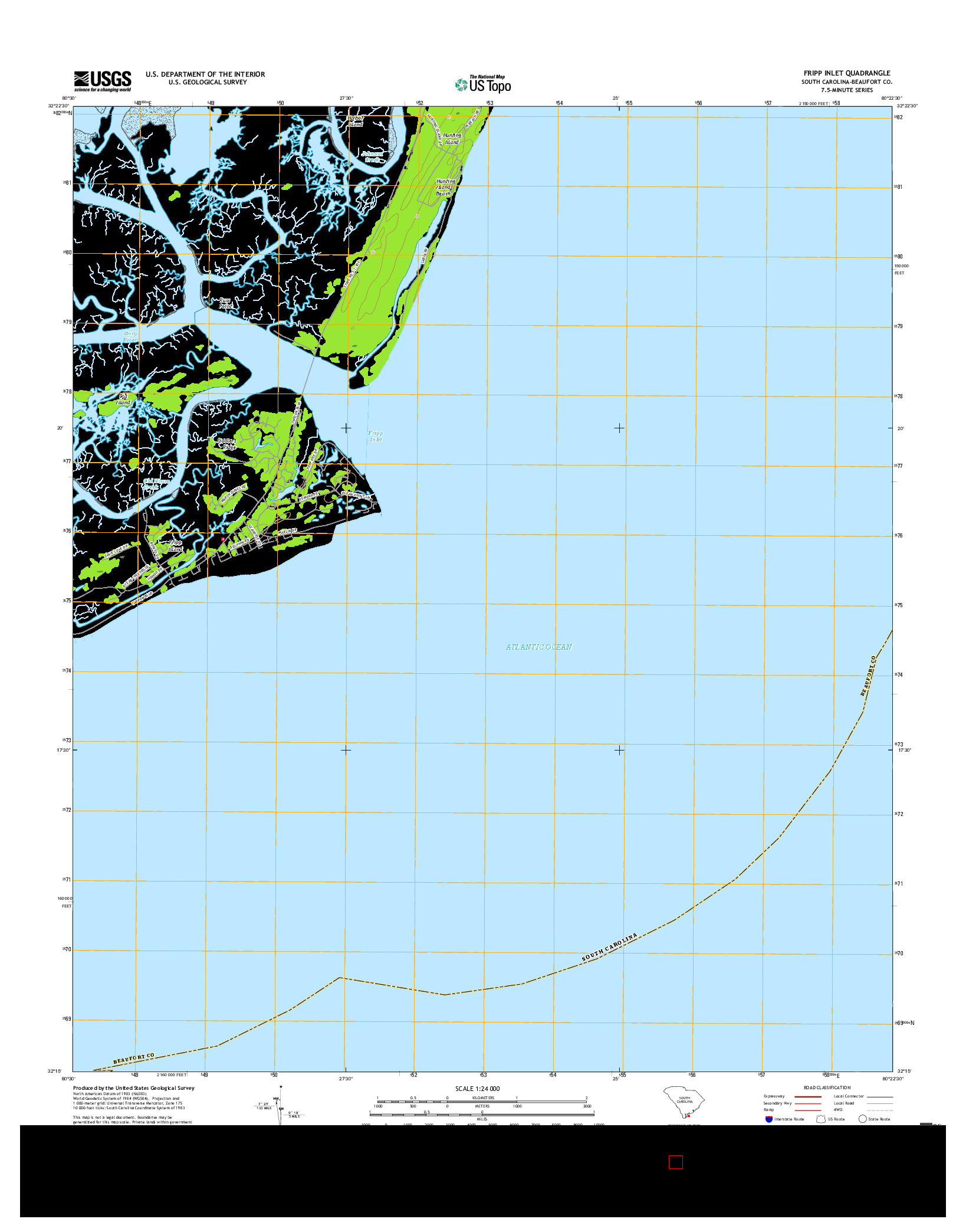 USGS US TOPO 7.5-MINUTE MAP FOR FRIPP INLET, SC 2017