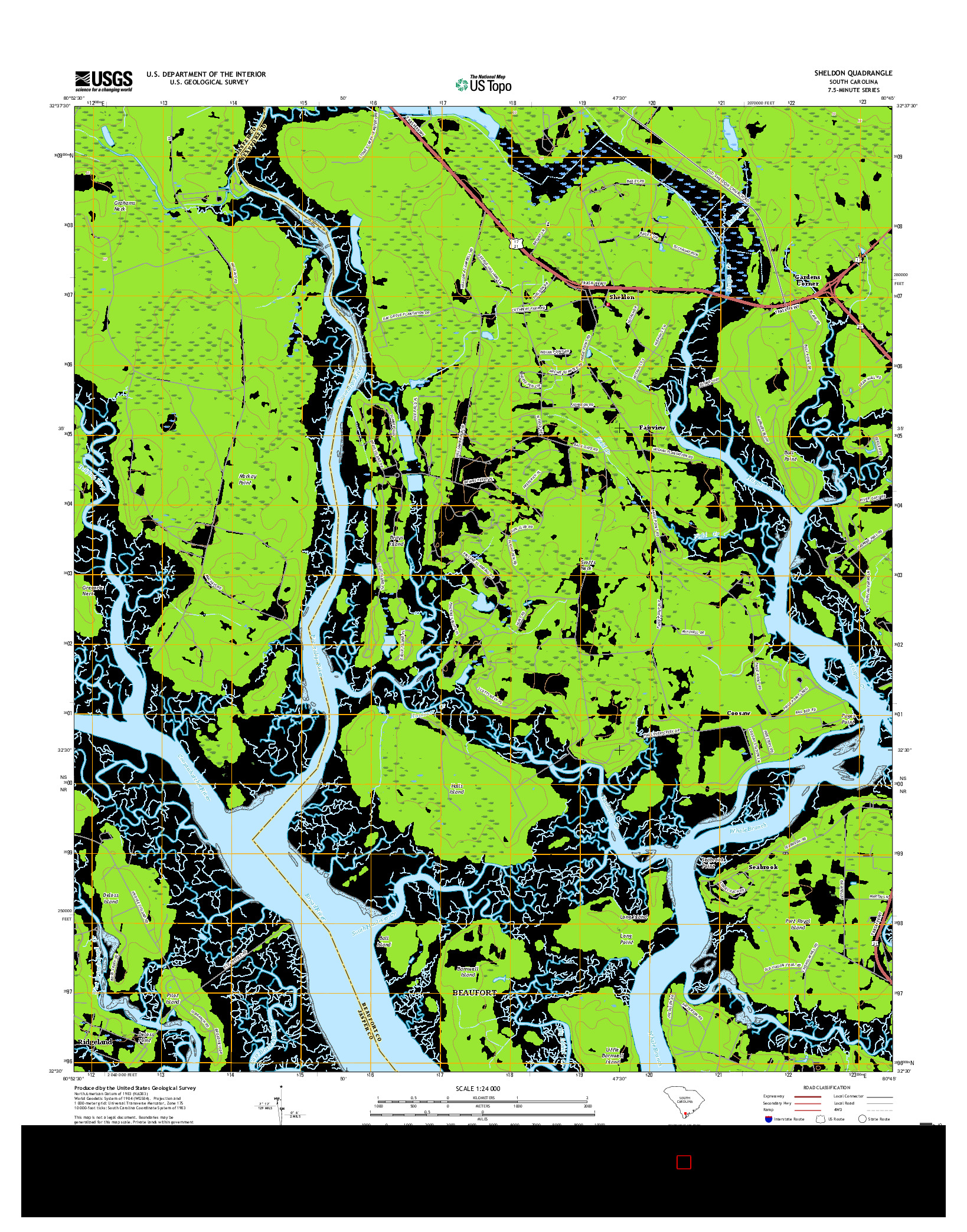 USGS US TOPO 7.5-MINUTE MAP FOR SHELDON, SC 2017