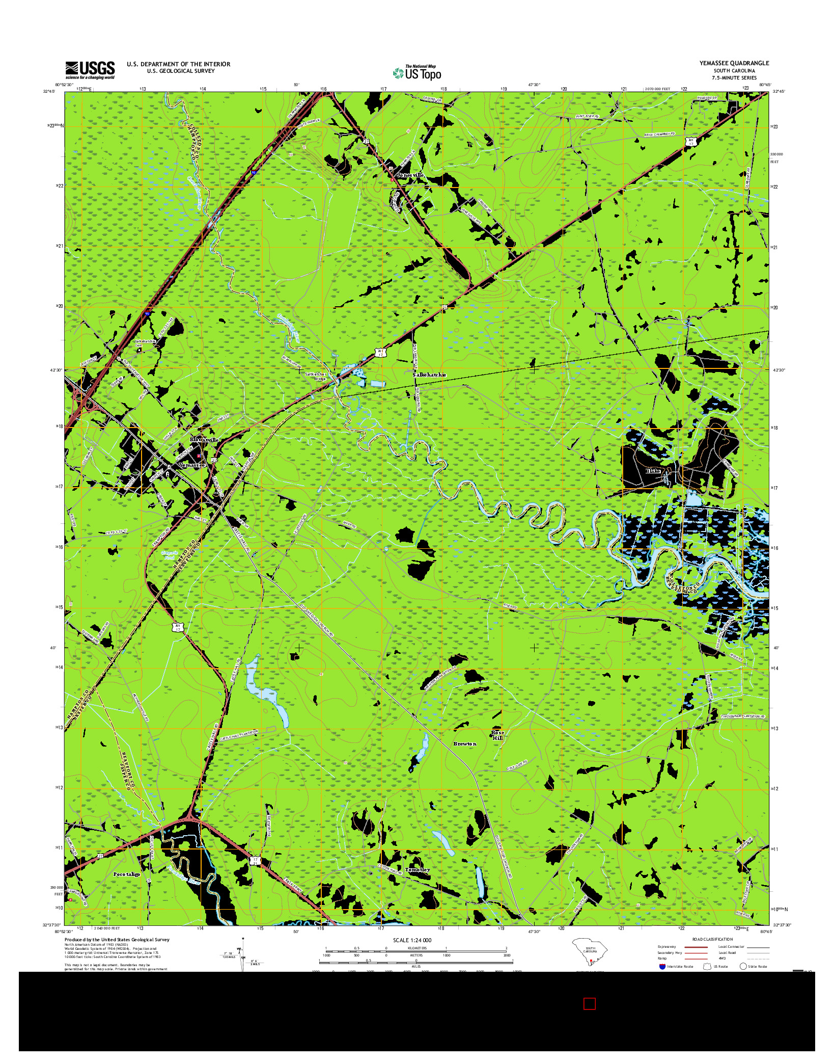 USGS US TOPO 7.5-MINUTE MAP FOR YEMASSEE, SC 2017
