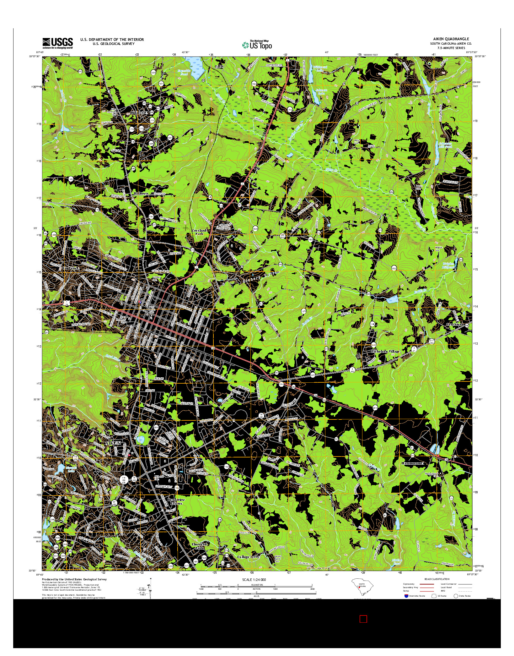 USGS US TOPO 7.5-MINUTE MAP FOR AIKEN, SC 2017