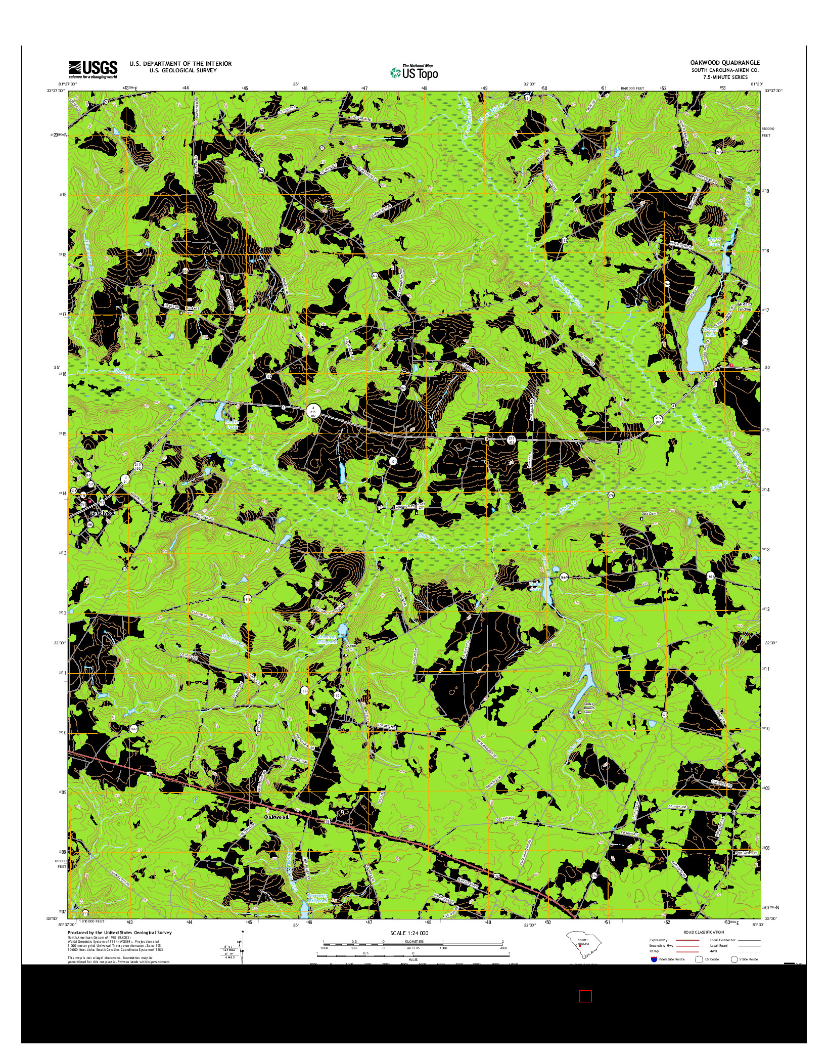 USGS US TOPO 7.5-MINUTE MAP FOR OAKWOOD, SC 2017