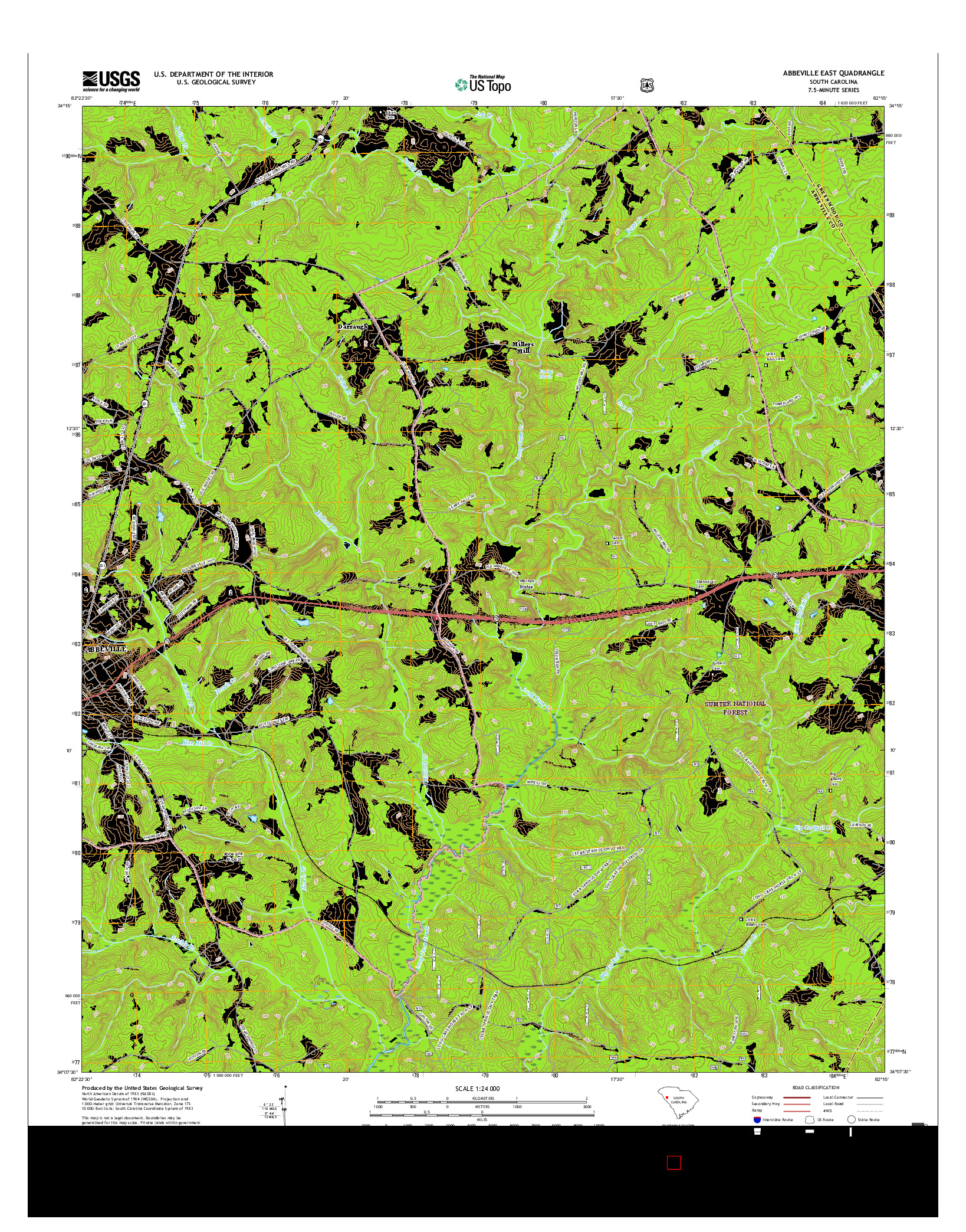 USGS US TOPO 7.5-MINUTE MAP FOR ABBEVILLE EAST, SC 2017