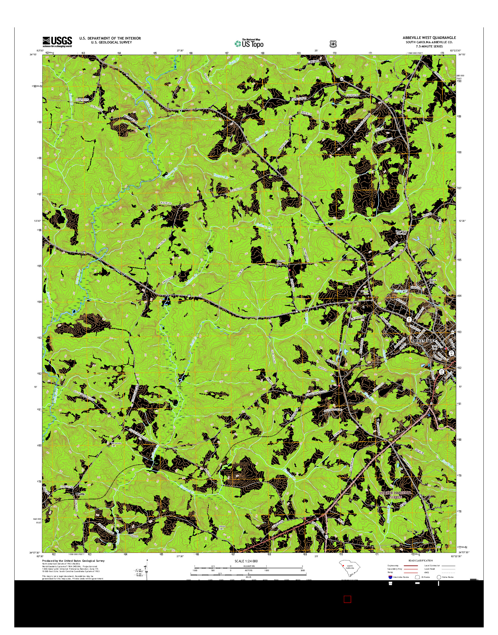 USGS US TOPO 7.5-MINUTE MAP FOR ABBEVILLE WEST, SC 2017