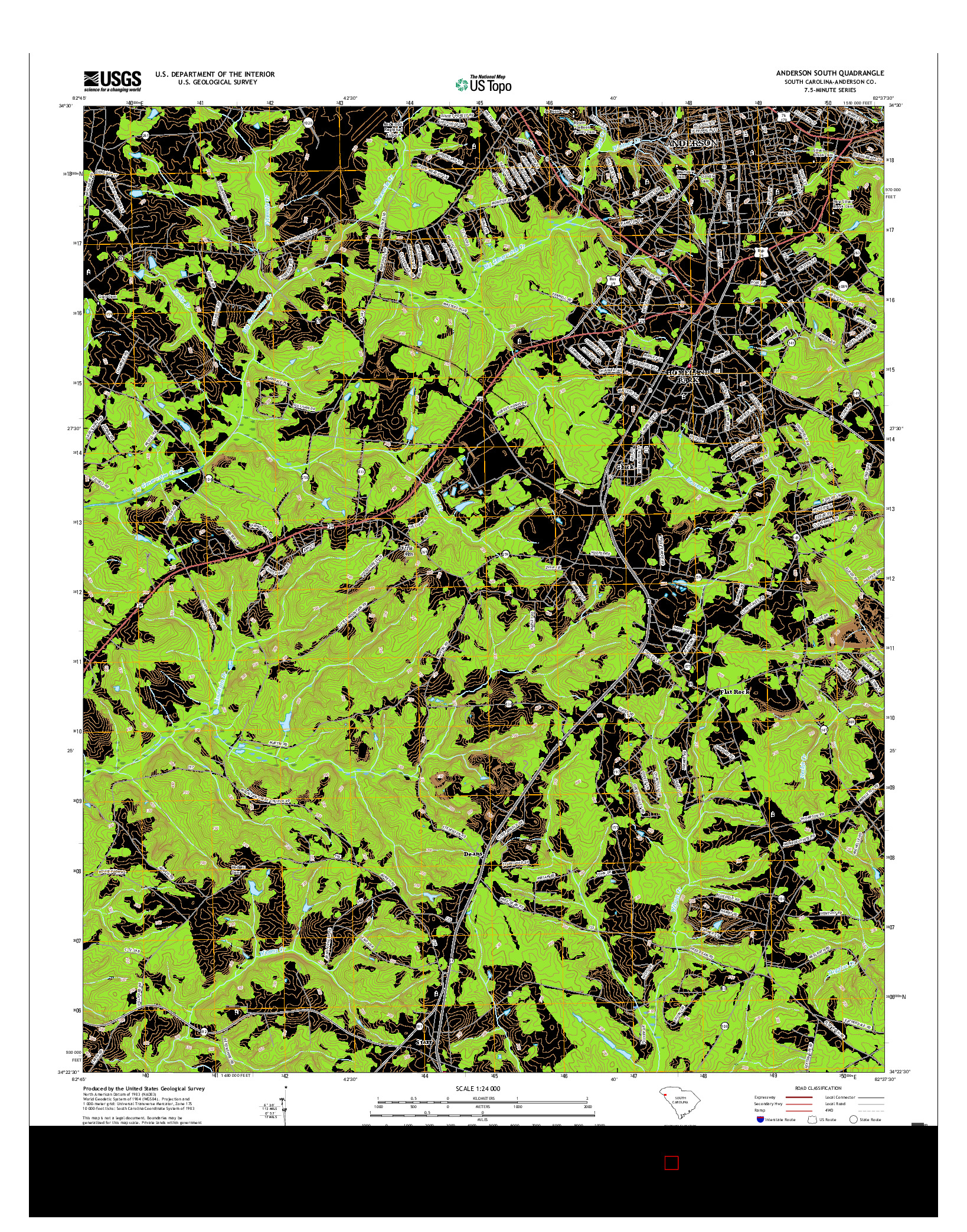 USGS US TOPO 7.5-MINUTE MAP FOR ANDERSON SOUTH, SC 2017