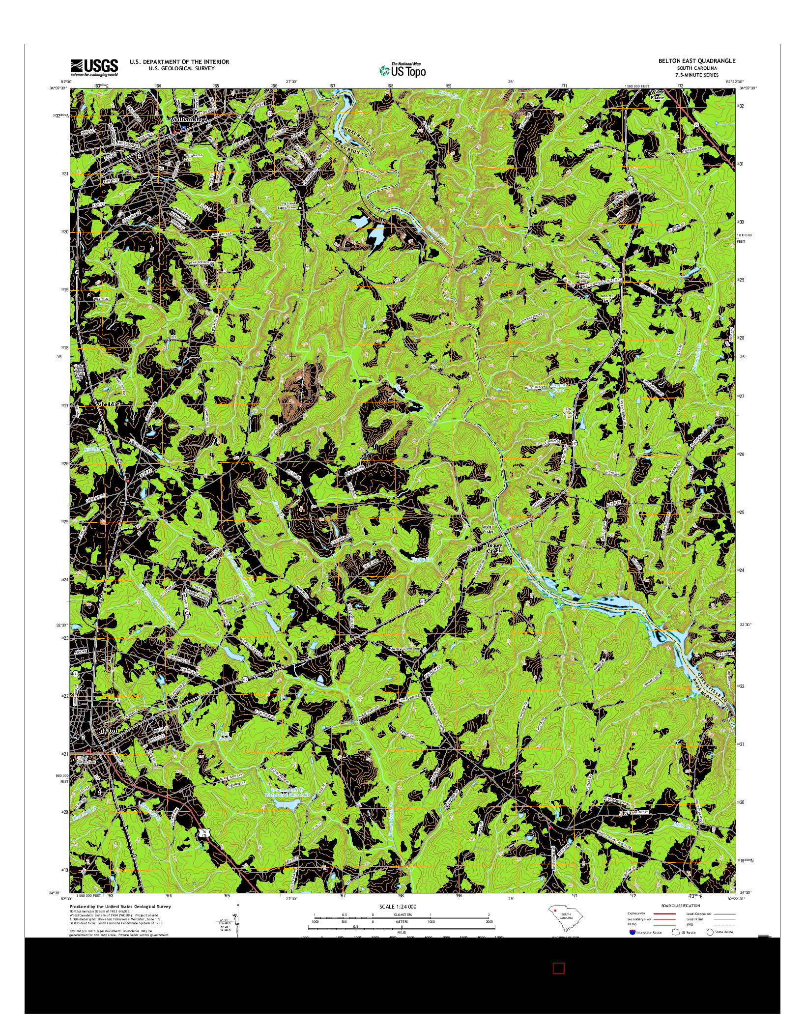 USGS US TOPO 7.5-MINUTE MAP FOR BELTON EAST, SC 2017