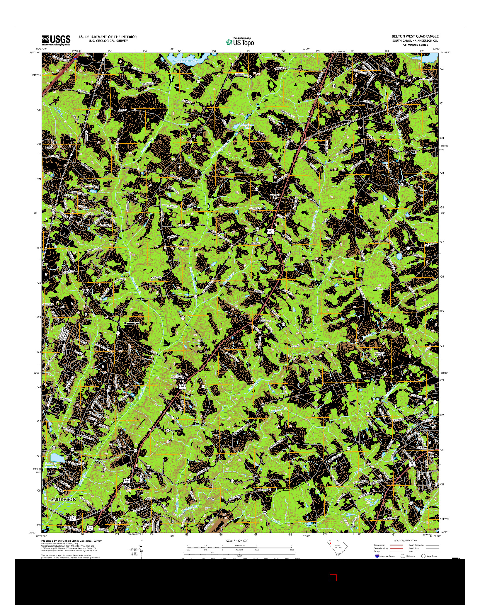 USGS US TOPO 7.5-MINUTE MAP FOR BELTON WEST, SC 2017