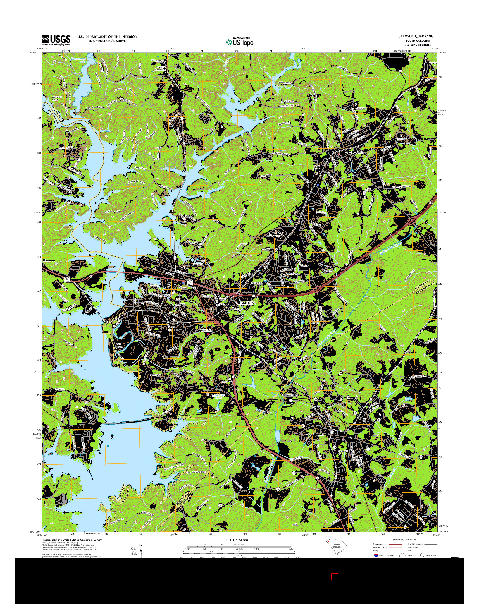 USGS US TOPO 7.5-MINUTE MAP FOR CLEMSON, SC 2017