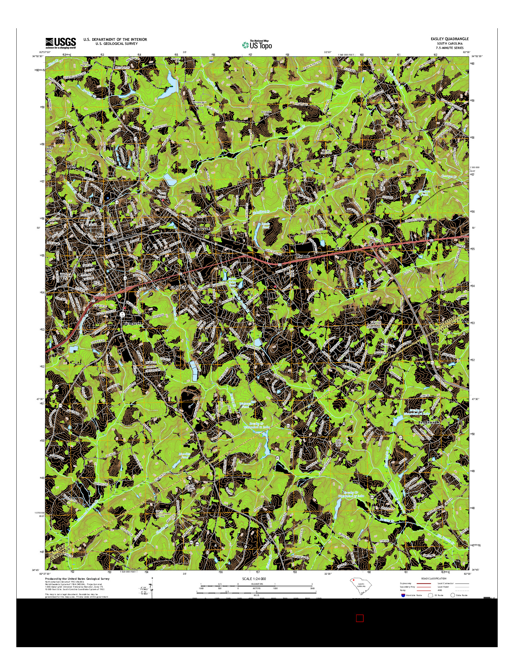 USGS US TOPO 7.5-MINUTE MAP FOR EASLEY, SC 2017