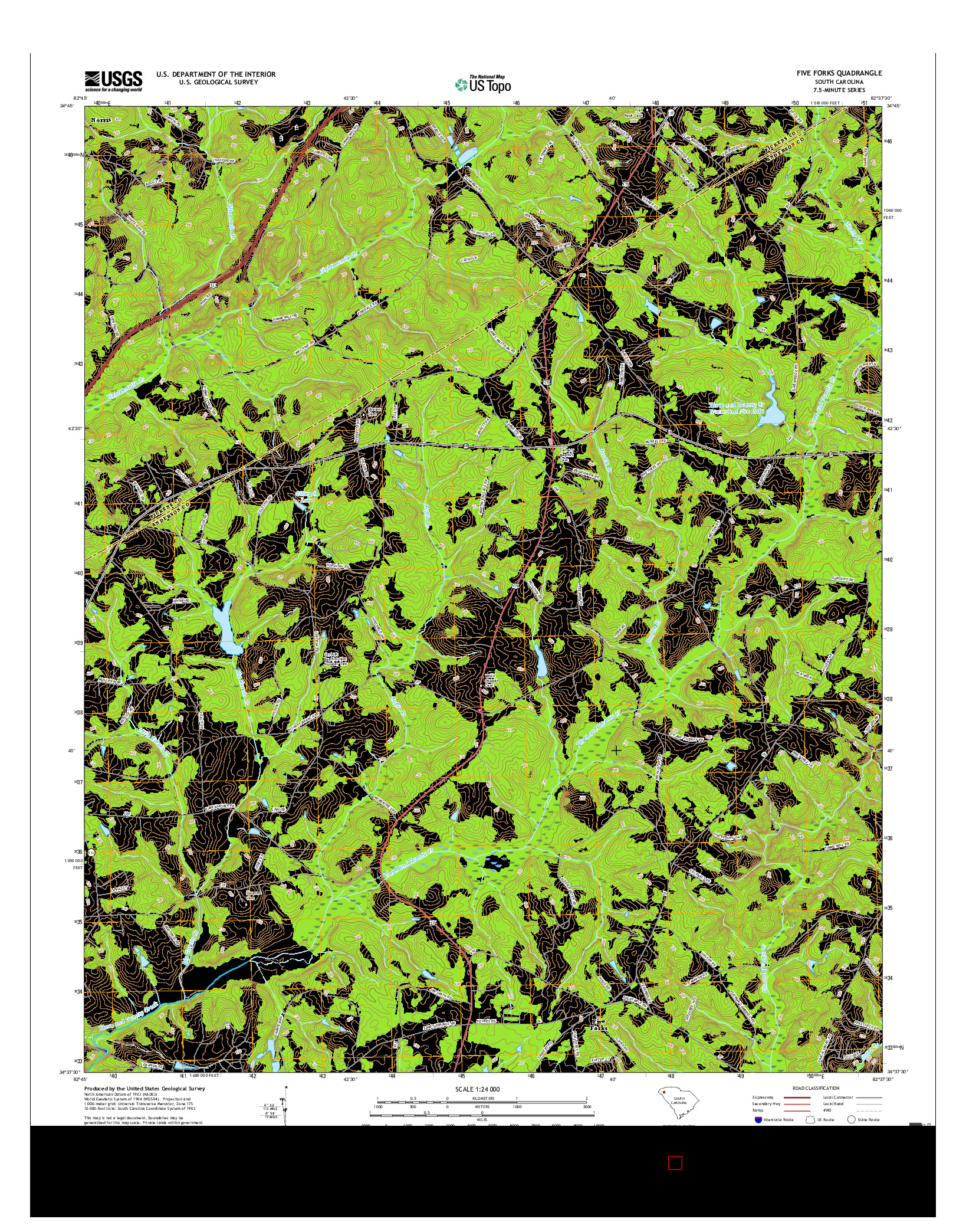 USGS US TOPO 7.5-MINUTE MAP FOR FIVE FORKS, SC 2017