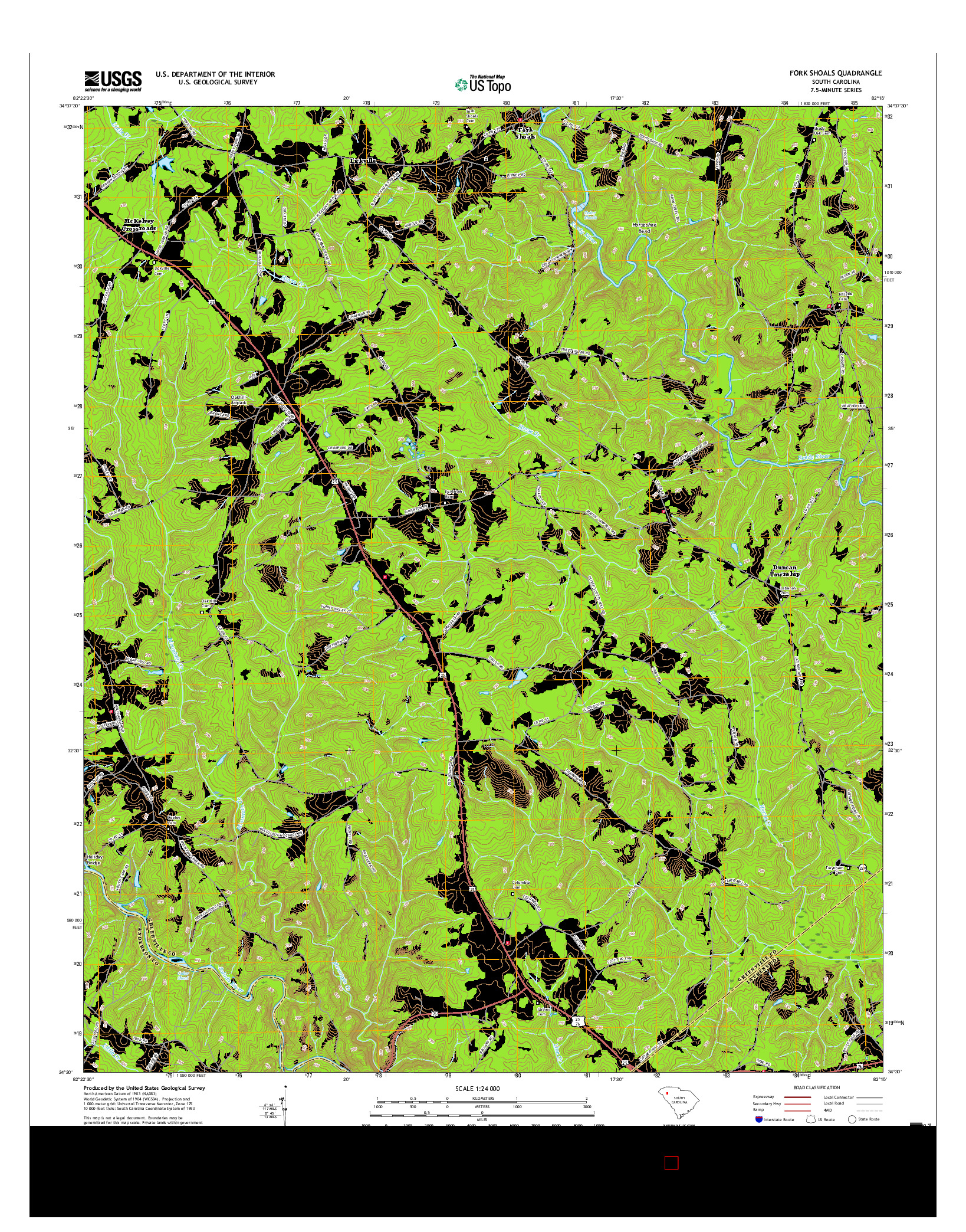 USGS US TOPO 7.5-MINUTE MAP FOR FORK SHOALS, SC 2017