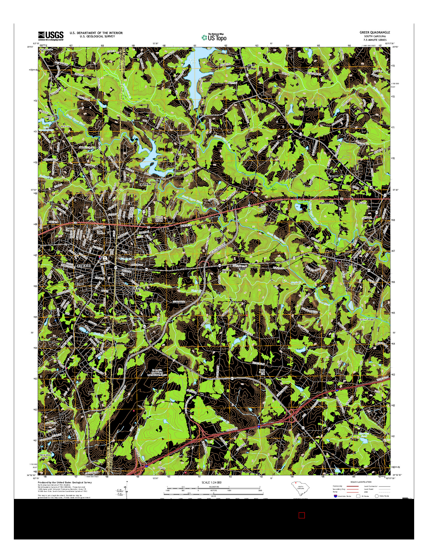 USGS US TOPO 7.5-MINUTE MAP FOR GREER, SC 2017