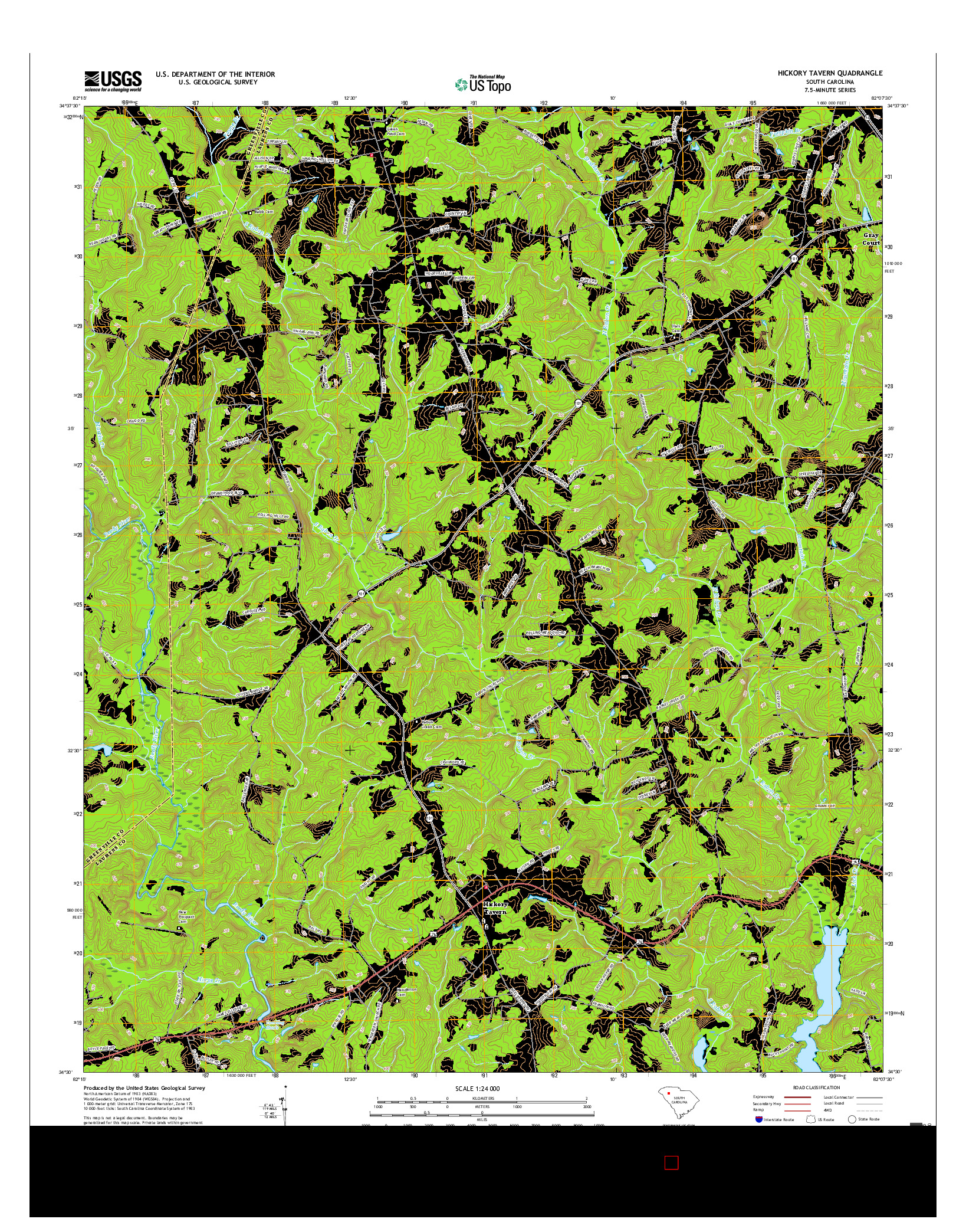 USGS US TOPO 7.5-MINUTE MAP FOR HICKORY TAVERN, SC 2017