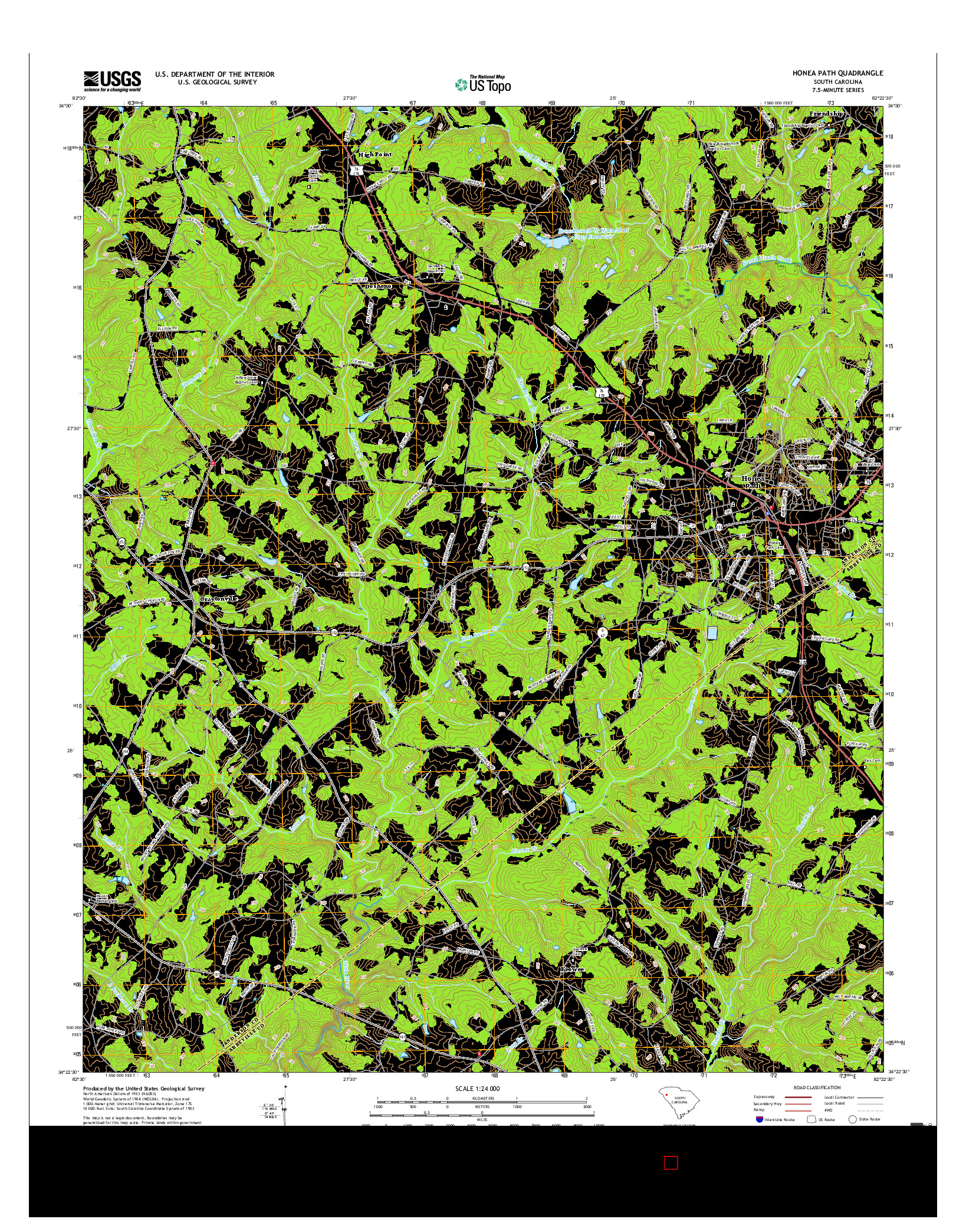 USGS US TOPO 7.5-MINUTE MAP FOR HONEA PATH, SC 2017