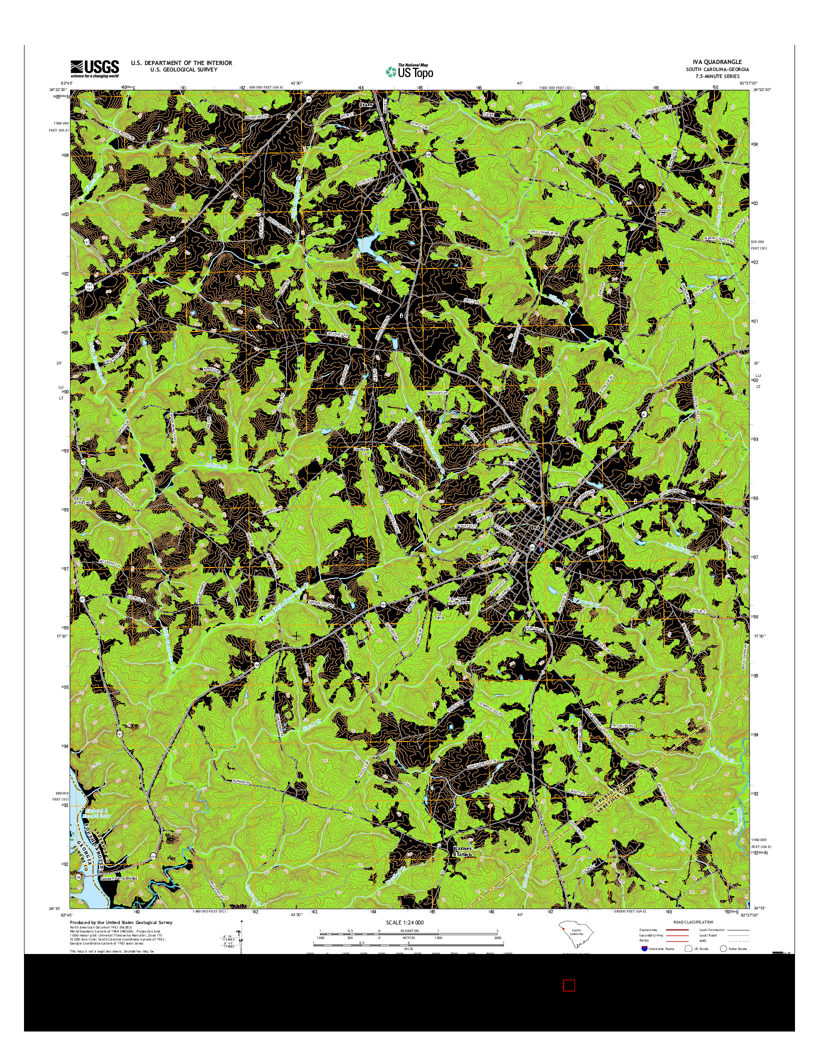 USGS US TOPO 7.5-MINUTE MAP FOR IVA, SC-GA 2017