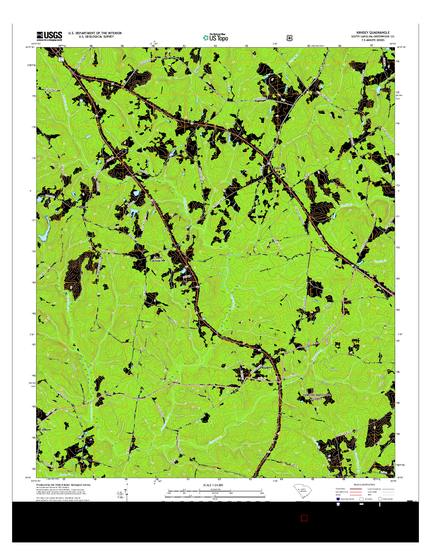 USGS US TOPO 7.5-MINUTE MAP FOR KIRKSEY, SC 2017