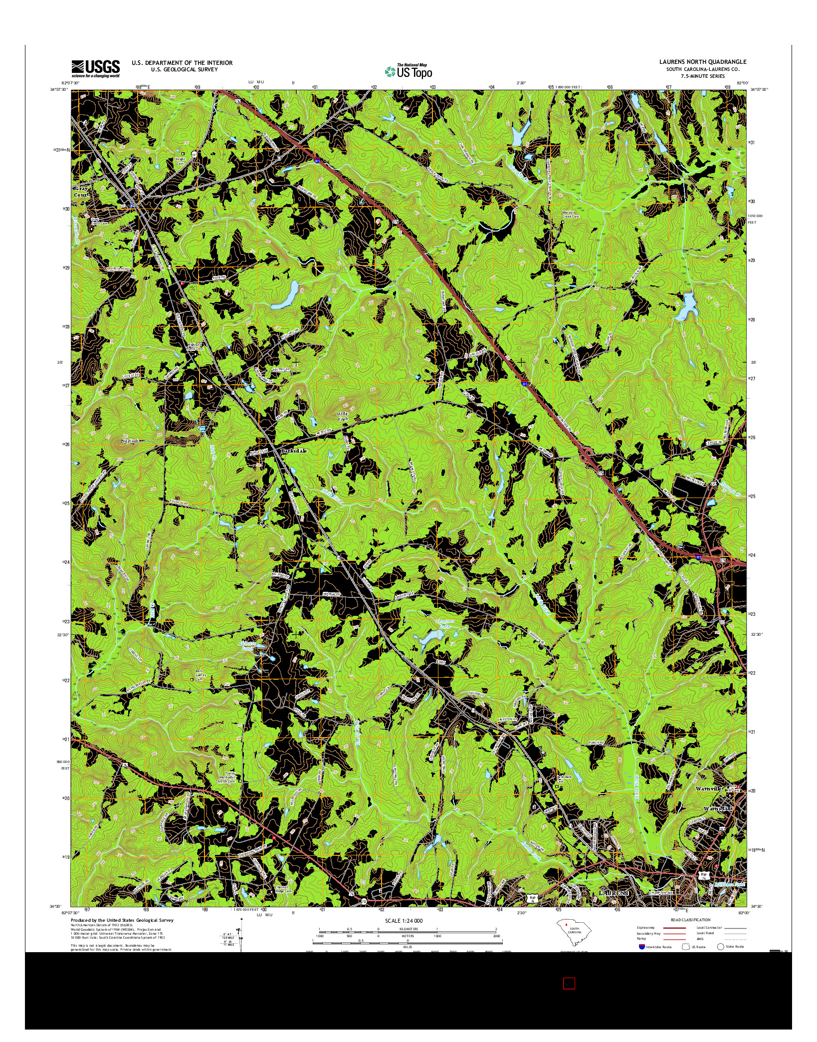 USGS US TOPO 7.5-MINUTE MAP FOR LAURENS NORTH, SC 2017