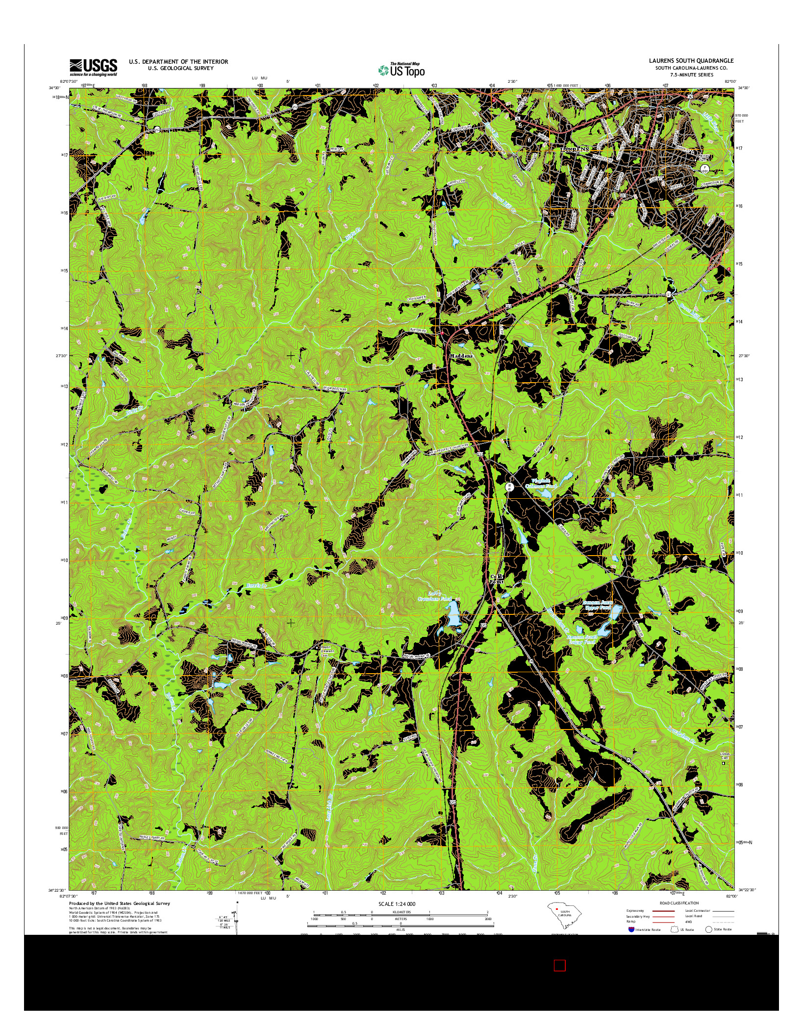 USGS US TOPO 7.5-MINUTE MAP FOR LAURENS SOUTH, SC 2017