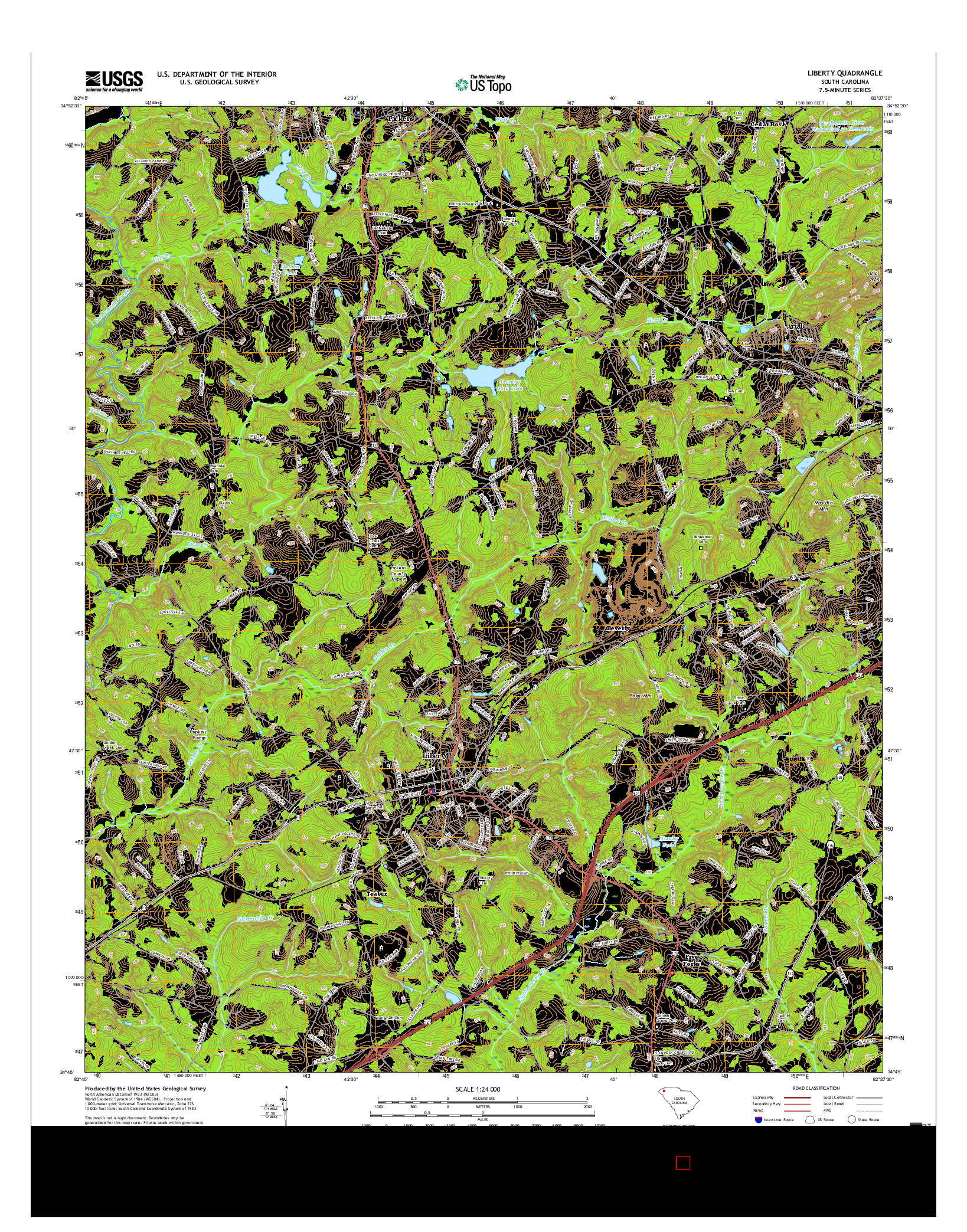 USGS US TOPO 7.5-MINUTE MAP FOR LIBERTY, SC 2017