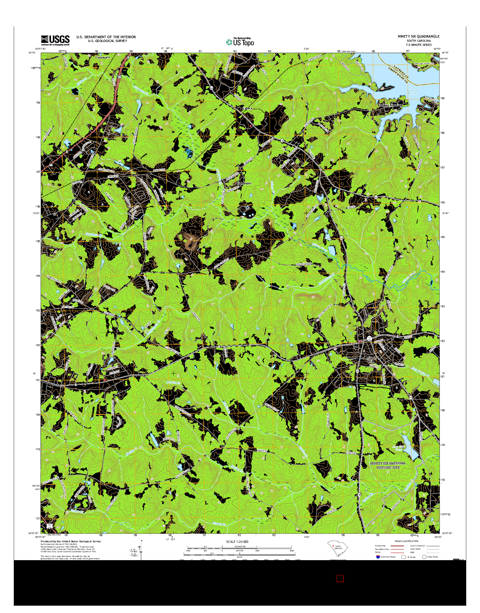 USGS US TOPO 7.5-MINUTE MAP FOR NINETY SIX, SC 2017