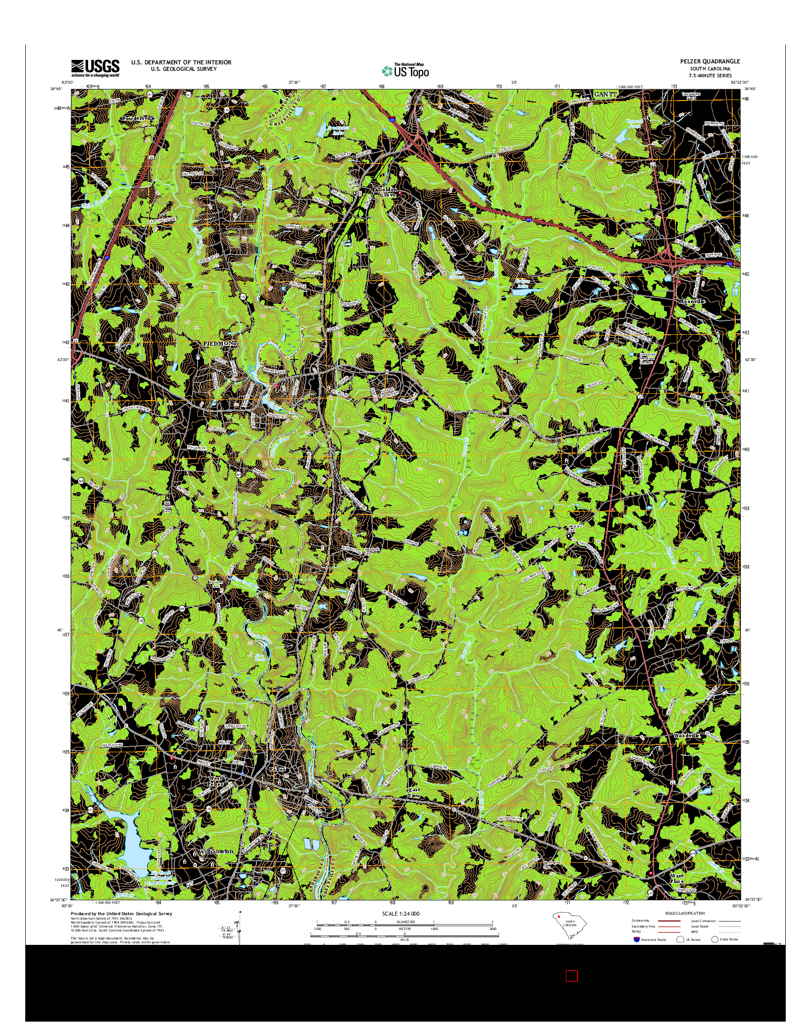 USGS US TOPO 7.5-MINUTE MAP FOR PELZER, SC 2017