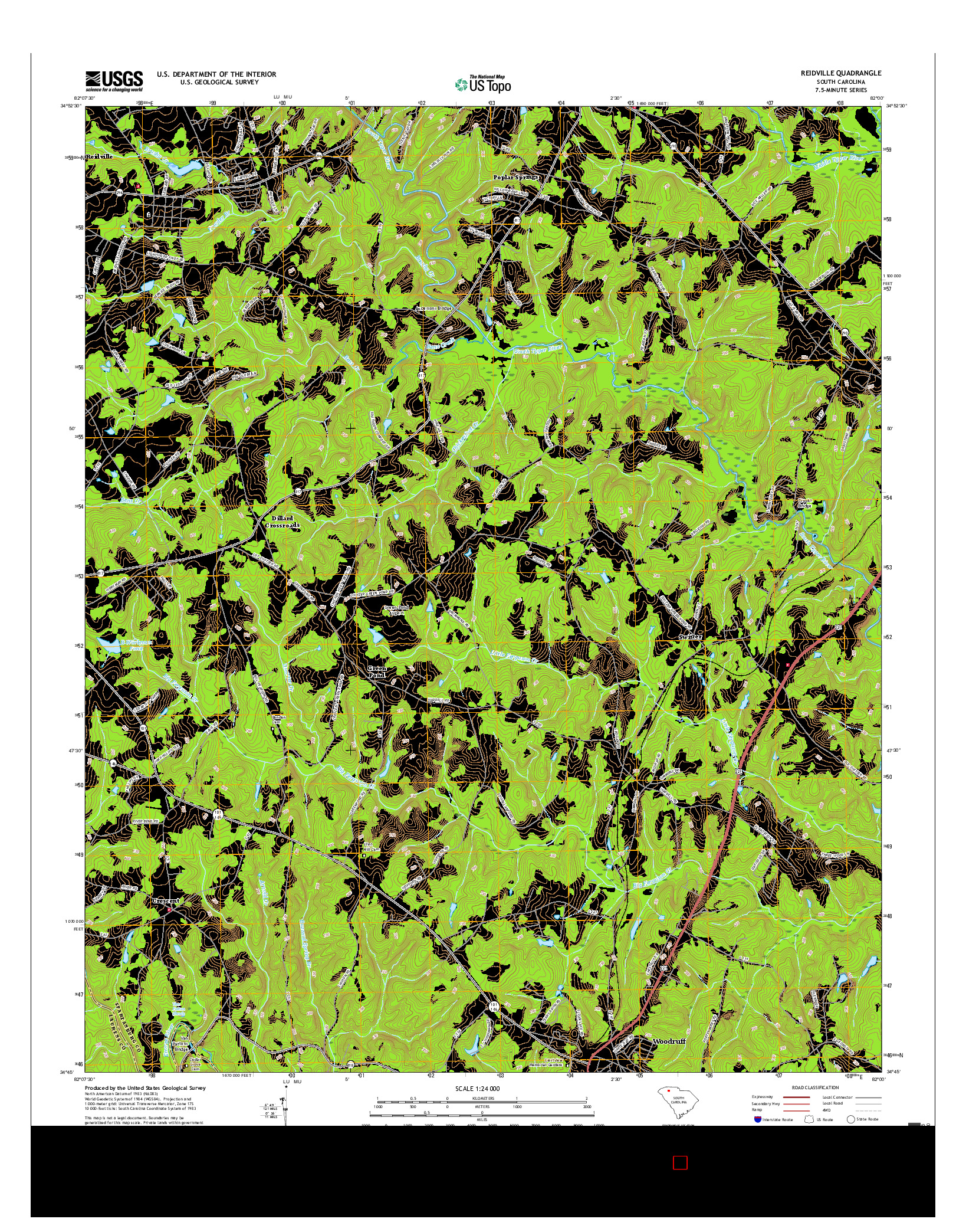 USGS US TOPO 7.5-MINUTE MAP FOR REIDVILLE, SC 2017